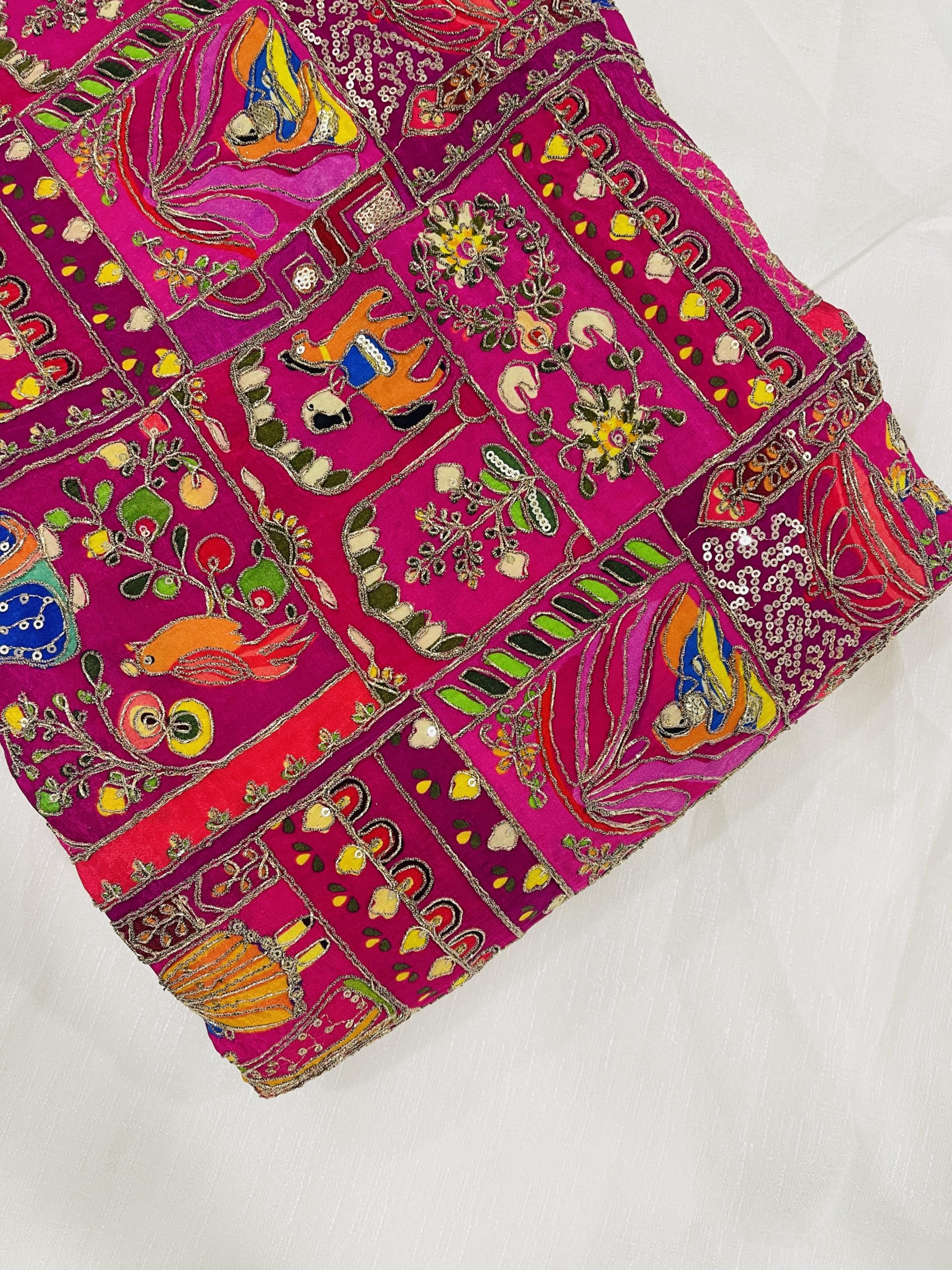 Position Print with Embroidery Fabric for Lahenga, Suit and Blouse (Rani)-picture-50