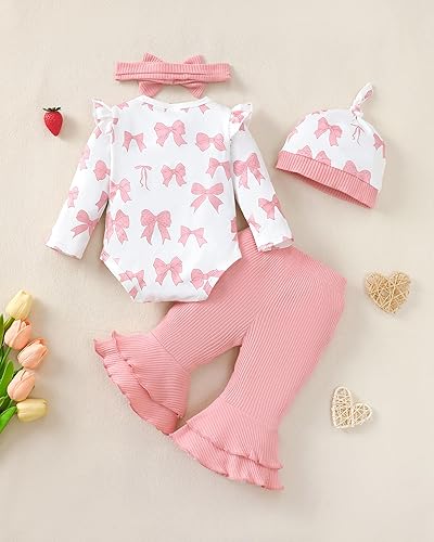 Miniatura 4 de Renotemy Ropa para bebé recién nacida prematuro, mameluco para otoño e invierno, trajes de regalo para niñas, lindos pantalones acampanados
