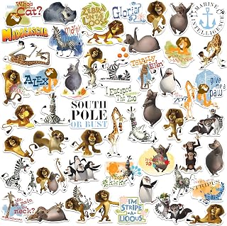 Madagascar 50ct Vinyl Large Deluxe Stickers Variety Pack - Laptop, Water Bottle, Scrapbooking, Tablet, Skateboard, Indoor/Outdoor - Set of 50