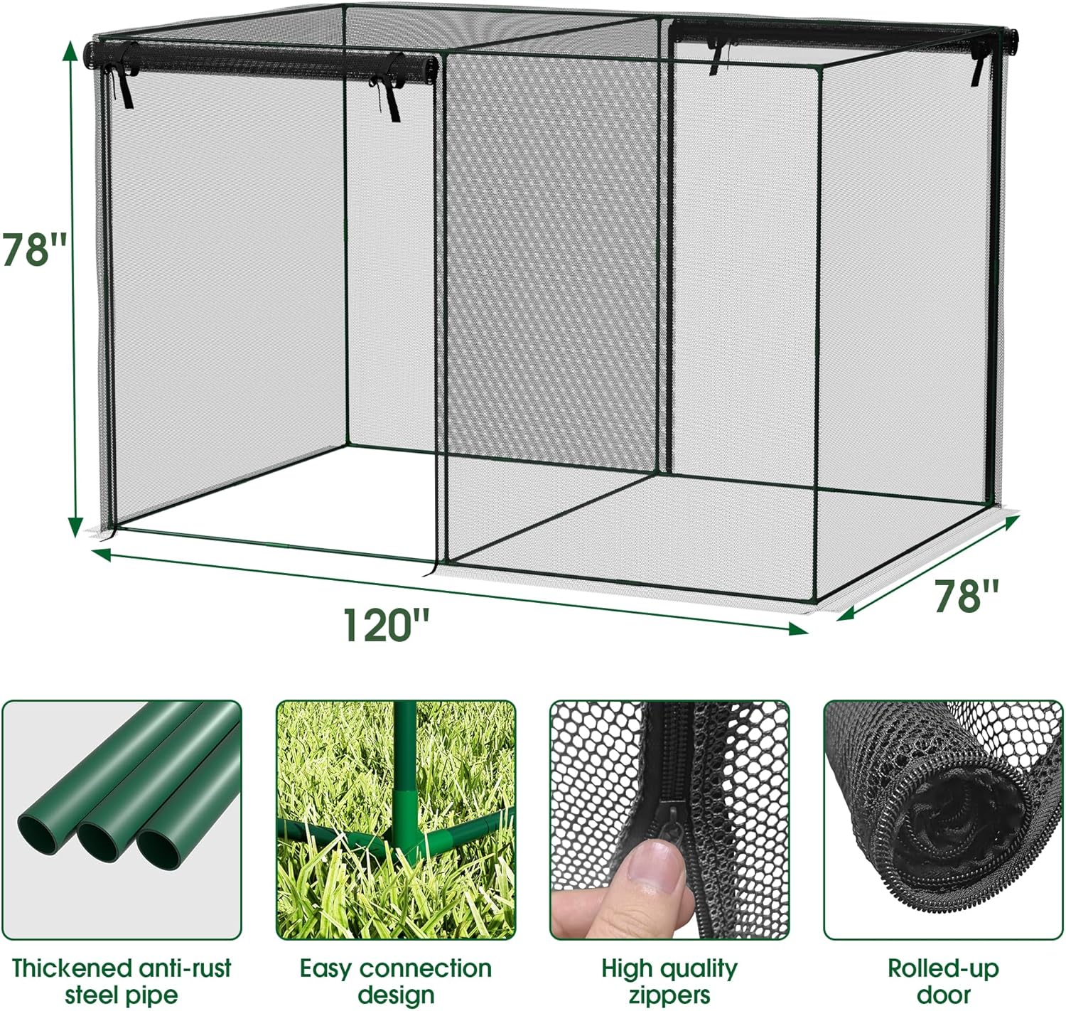10' x 6.5' Crop Cage Plant Protection Tent with Zippered Doors Garden Netting For Vegetables, Garden Raised Bed Cover with Frame, Plant Covers From Animals, Fruit Cage for Garden Patio Yard, Black