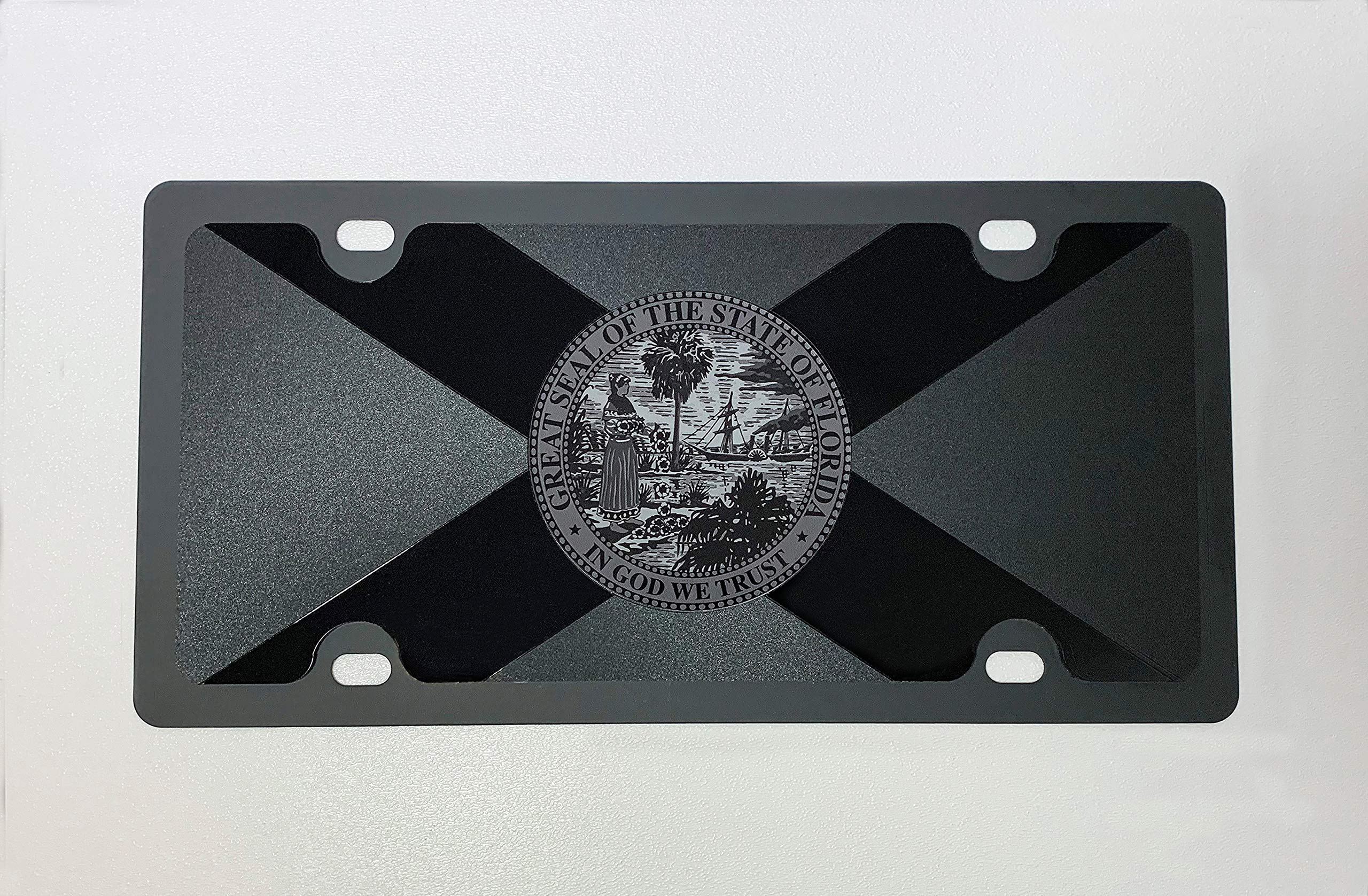 Eurosport Daytona, Inc. Carbon Steel License Plate- Black Florida State Flag Matte Black/Black Opaque