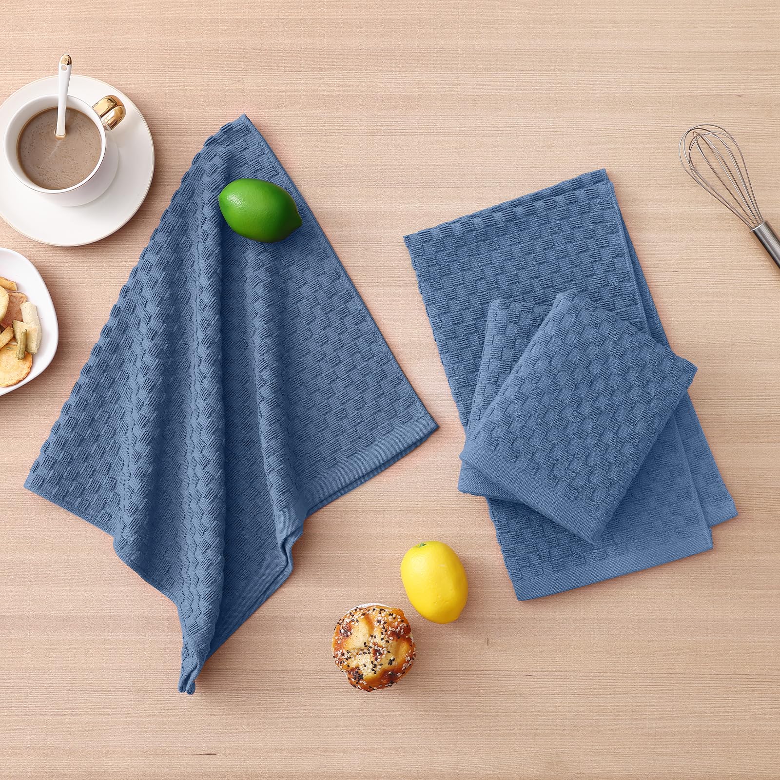 Homaxy Lot de 8 torchons de cuisine 100 % coton, bleu marine