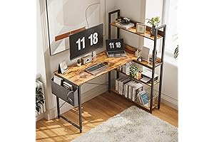 Treesland 47 Inch L-Shaped Desk with Bookshelf for Home Office
