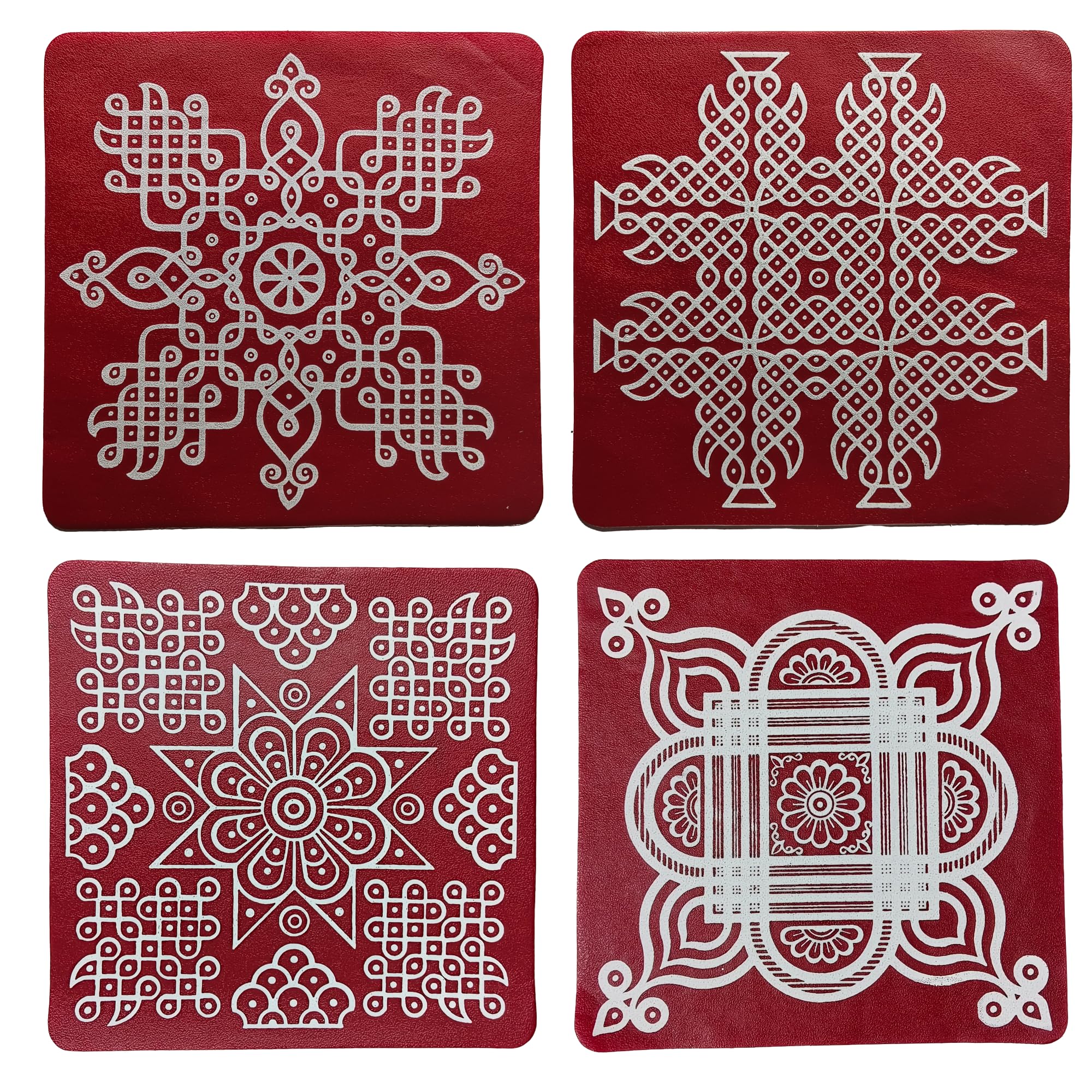 Premium Little Small Size Rangoli Stickers/Maroon kolam Sticker/Rangoli Stickers for Pooja Room/Floor Hall Decor Waterproof PVC Vinyl/Self-Adhesive (L18XW18Cm) (Combo Pack of 4 Stickers) (Design 7)-image-43