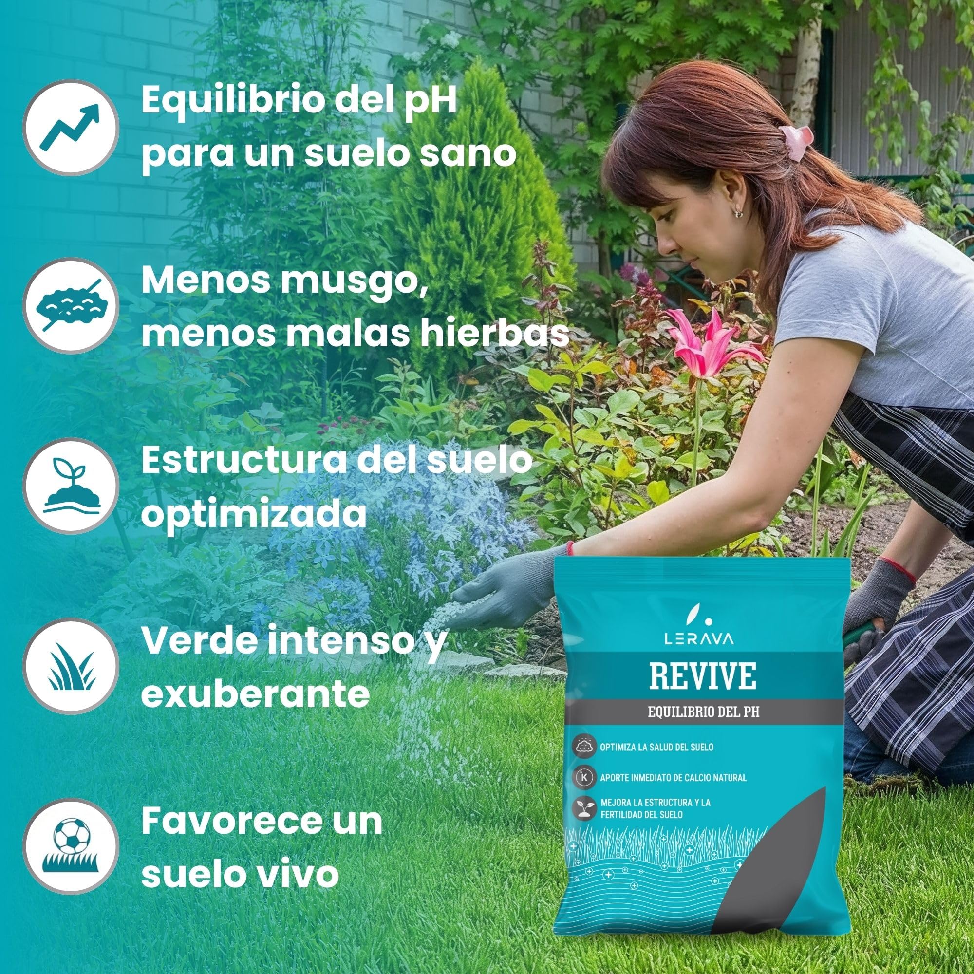 LERAVA Revive (9 kg) - Cal para césped para equilibrio óptimo del pH - enmienda calcárea para mejorar la estructura y fertilidad del suelo- aporte natural de calcio para césped denso y resistente