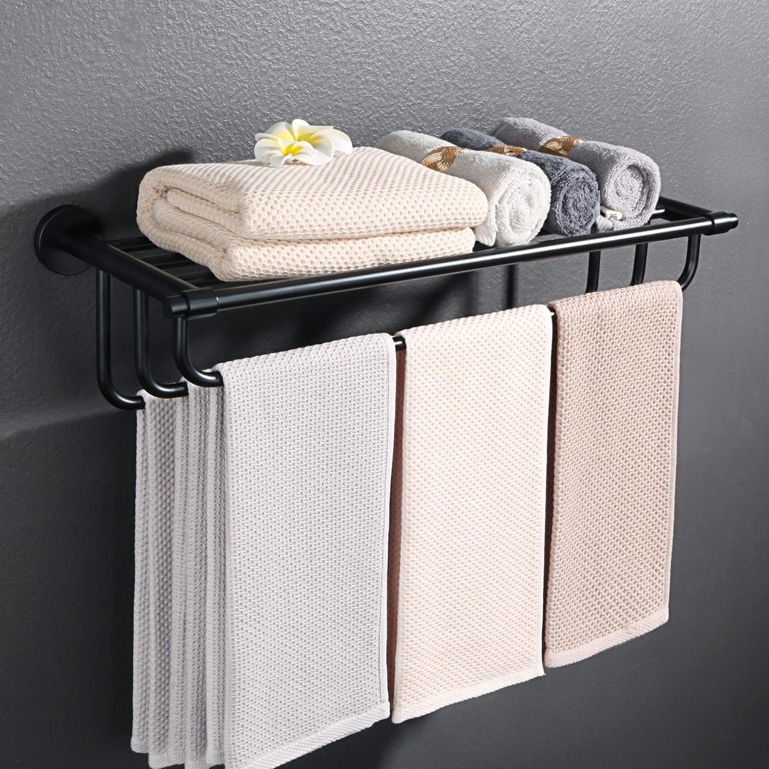 Crеаtіvе Prоduсt Alise Bathroom Lavatory Towel Rack Towel Shelf with 3 Towel Bars Wall Mount Holder,24-Inch SUS 304 Stainless Steel Matte Black Wееklу Tор Sаlе Alise Bathroom Lavatory Towel Rack Towel Shelf with 3 Towel Bars Wall Mount Holder,24-Inch SUS 304 Stainless Steel Matte Black