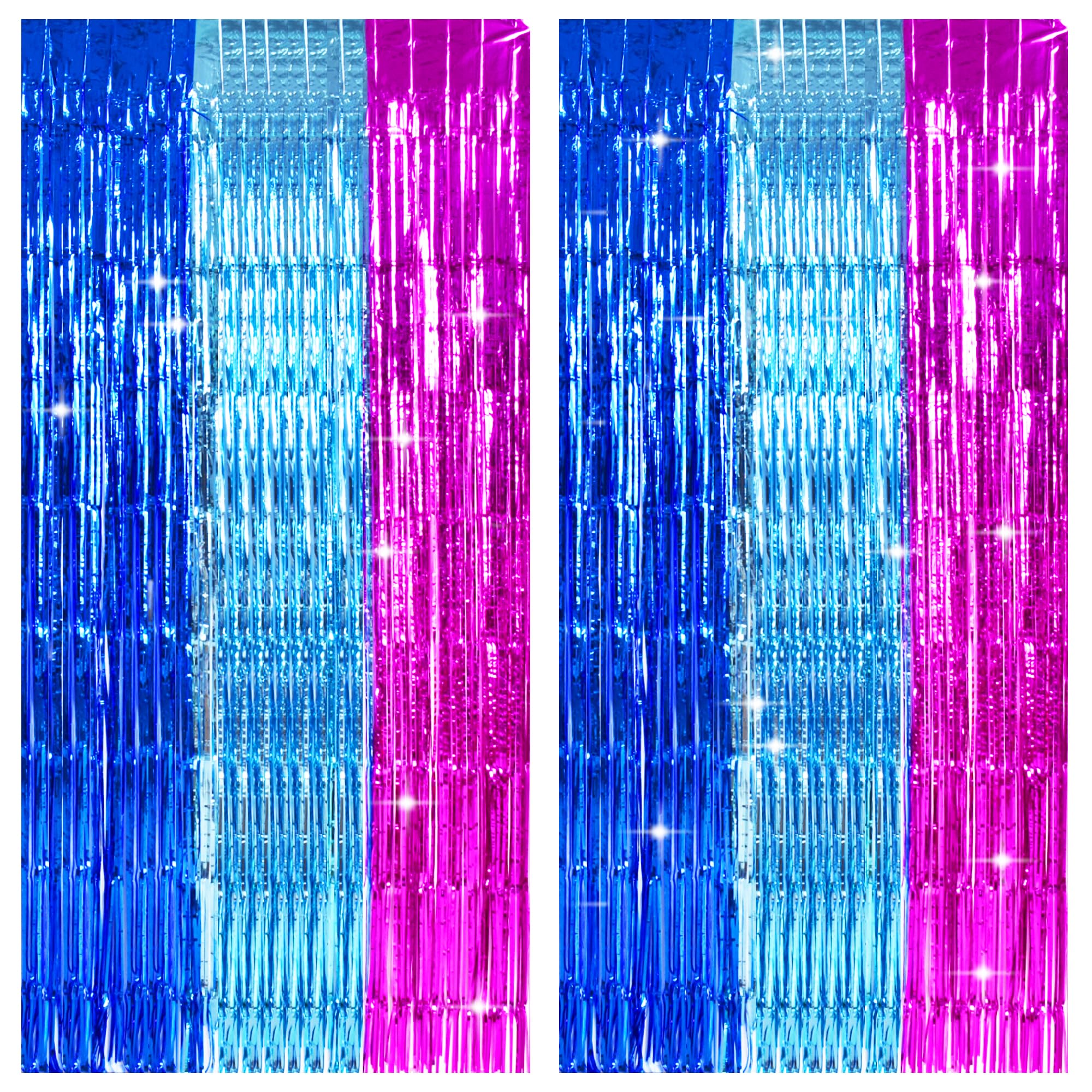 TONIFUL Blue Pink Door Streamers,Blue and Pink Photo Booth Backdrop Metallic Streamers Foil Fringe Curtain for Birthday,New Year,Graduation,Grad,Baby Shower Party Streamers Decoration