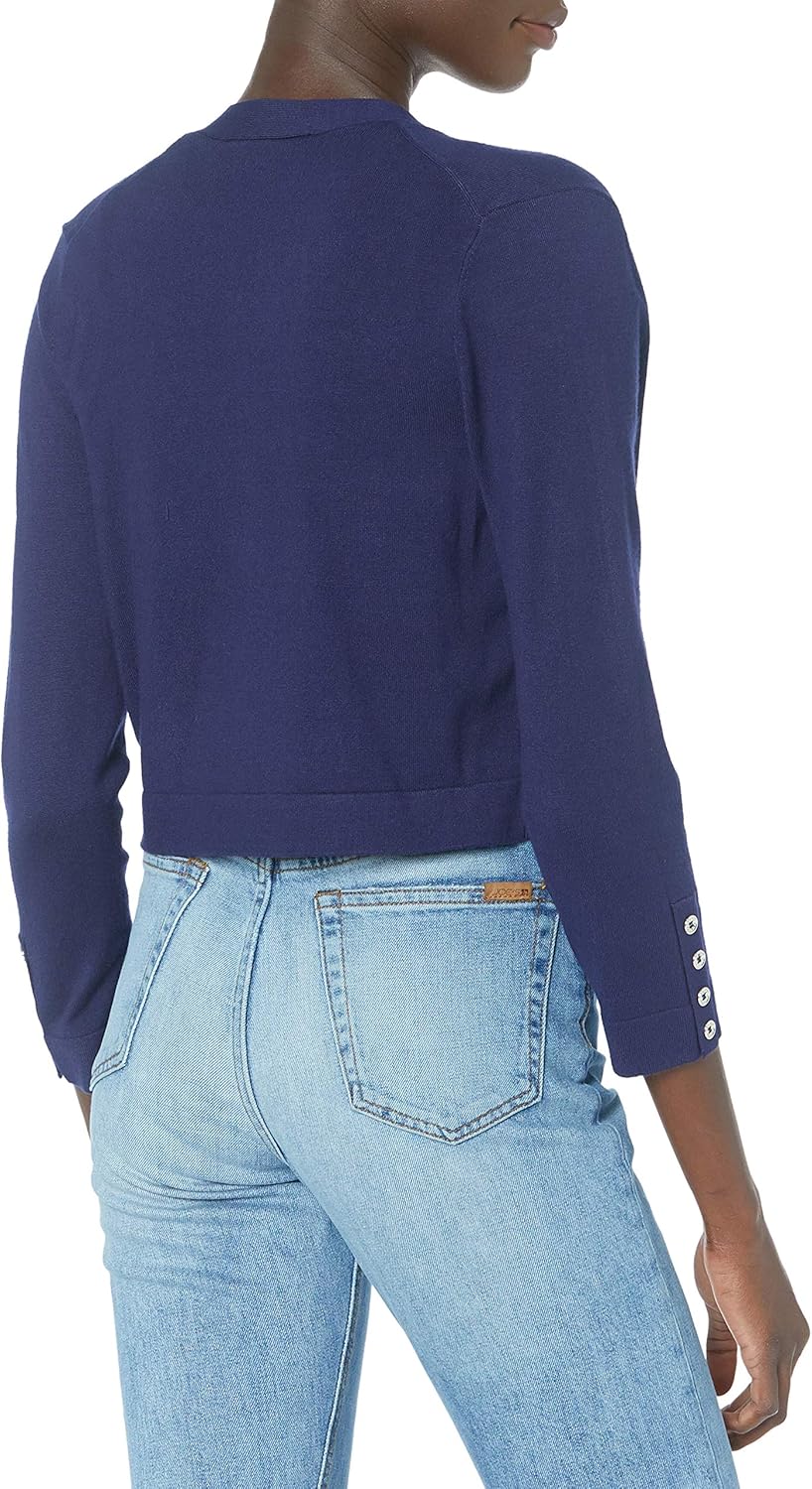 Tommy Hilfiger Women's Button Sleeve Shrug, Navy, Small - Image 2