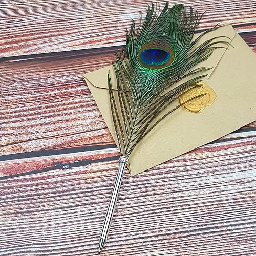 Miniatura 3 de Bolígrafo de plumas de pavo real, tinta negra, pluma vintage, pluma chapada refinada, bolígrafo para escritura escolar, regalo de boda, bolígrafo de