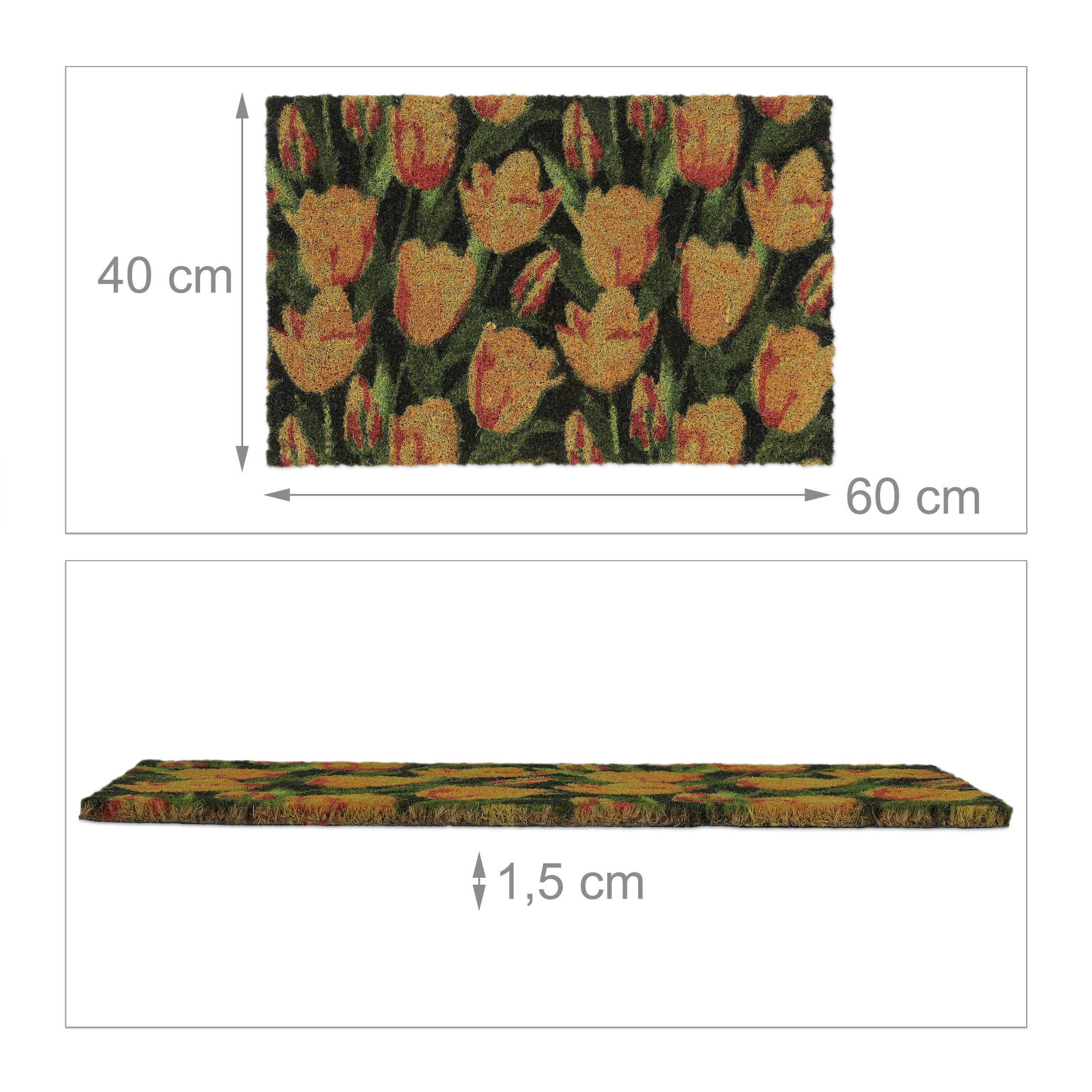 Relaxdays Paillasson Coco, Tapis de Porte Motif de Tulipes, 40 x 60 cm, résistant aux intempéries, antidérapant, coloré
