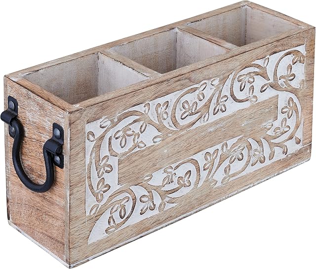 Eximious India Gift for Women Wooden Utensil Cutlery Holder Caddy Flatware and Silverware Organizer Spoons, Forks, Knifes and Napkin Supplies