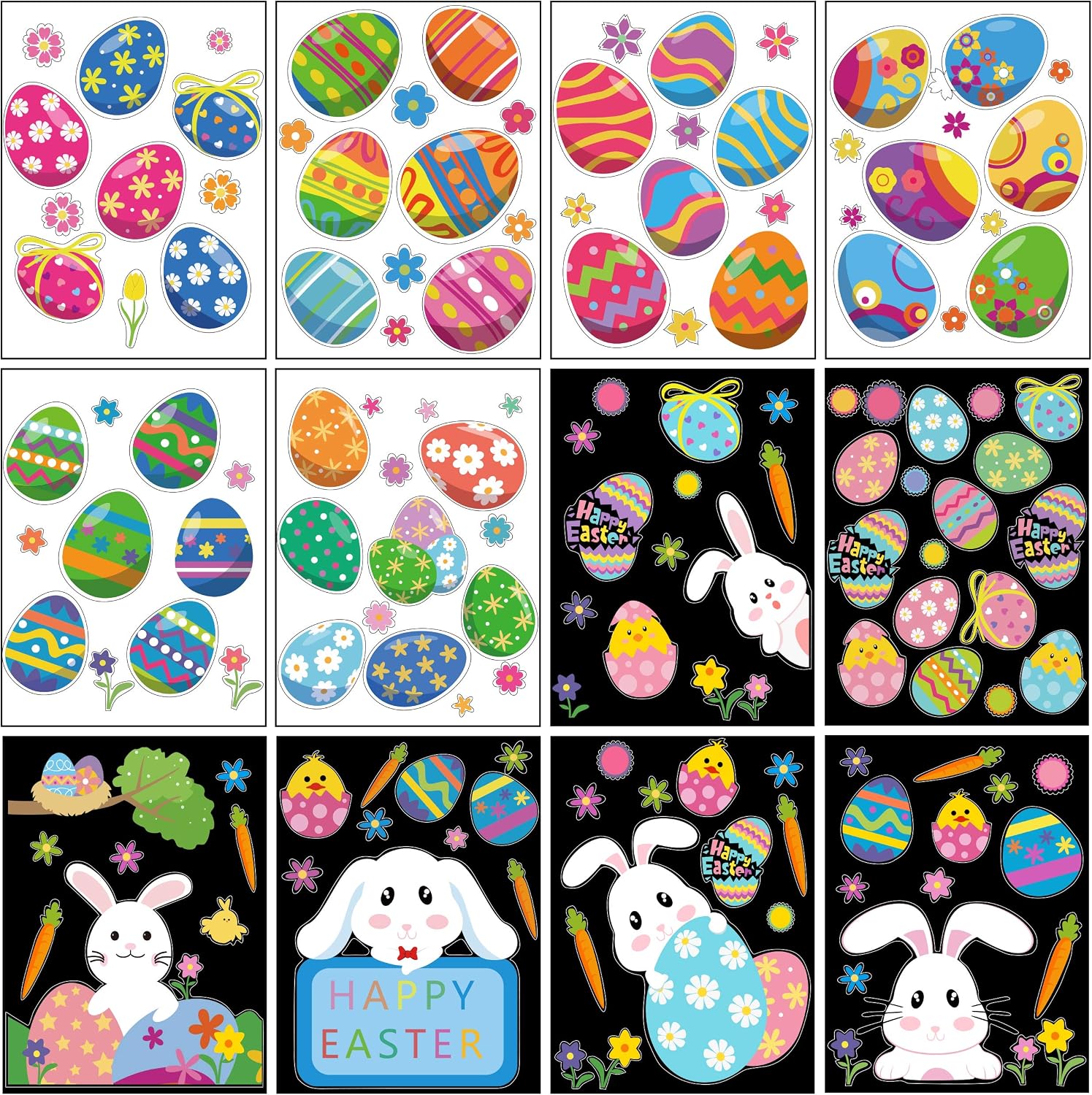 CCINEE Cute Easter Window Cling Stickers for Home Decoration,Bunny Easter Eggs Decals for Windows 12 Sheets