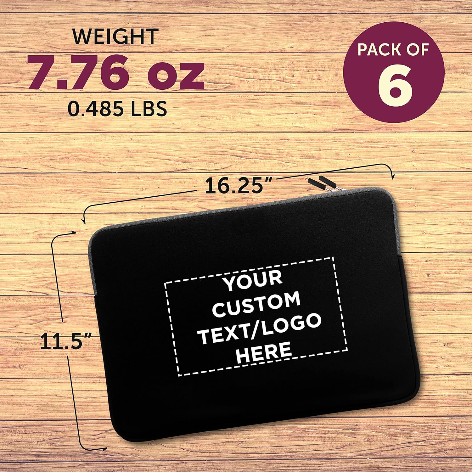 6 Santana Neoprene Laptop Sleeves Set - Customizable Text, Logo - Zipper Closure, Lightweight, Durable, Party Favor - Black