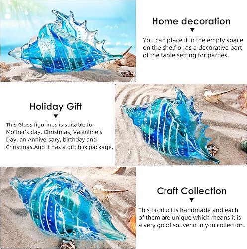 Miniatura 4 de EUSTUMA Adorno de cristal soplado a mano, caracola, pulpo, colección de animales marinos para regalo de cumpleaños, pisapapeles de oficina de vidrio