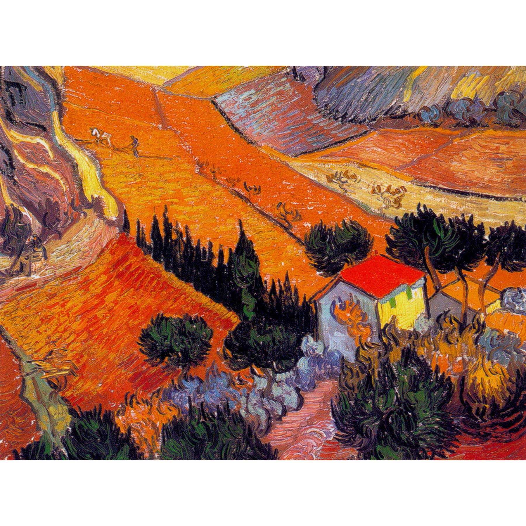 Wee Blue Coo Van Gogh Landscape With House Ploughman 1889 Large Wall Art Poster Print Thick Paper 18X24 Inch