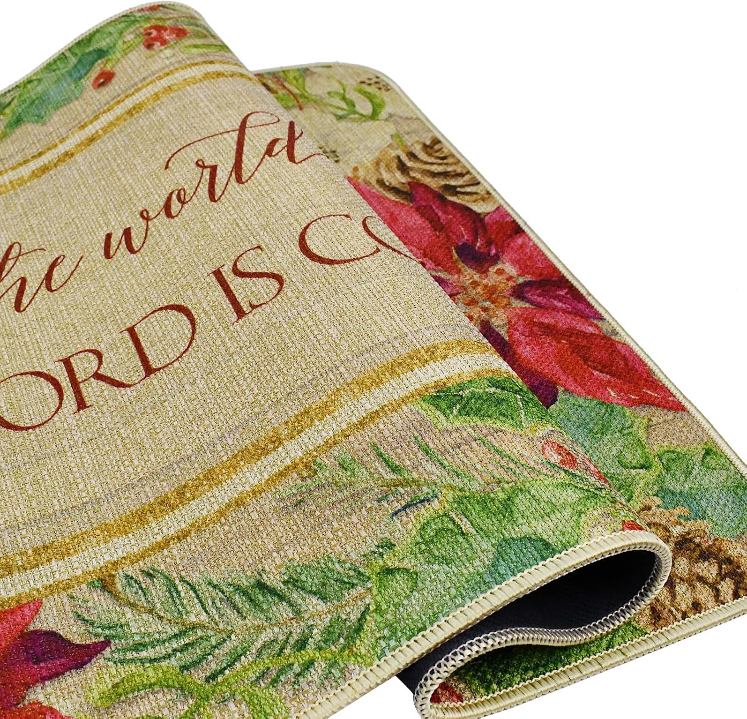 Decorative Christmas Runner Rug Non-slip Floor Mats Indoor Outdoor Area Carpet Winter Holiday Welcome Doormats Merry Xmas Decor Entrance Rugs for Hallway Kitchen Living Room Bedroom (Joy to the World)