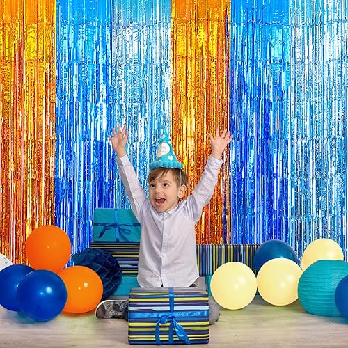 Miniatura 3 de Suministros para fiesta de cumpleaños de perro azul, cortinas de flecos de papel de aluminio de perro azul, 2 paquetes de serpentinas metálicas de