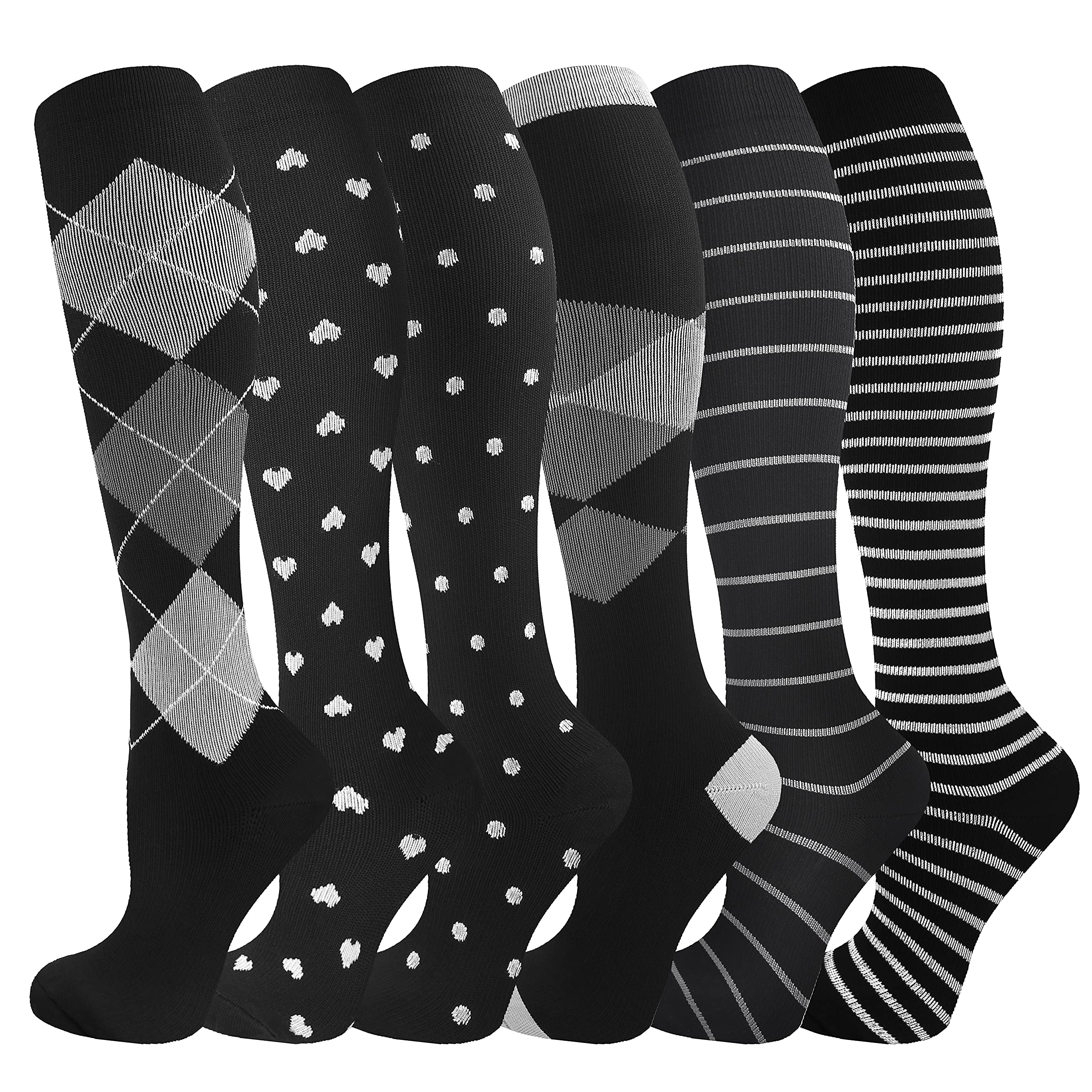 bropiteCompression Socks for Women & Men-6 Pairs 20-30mmhg Support Running Nurse Travel Compression Socks