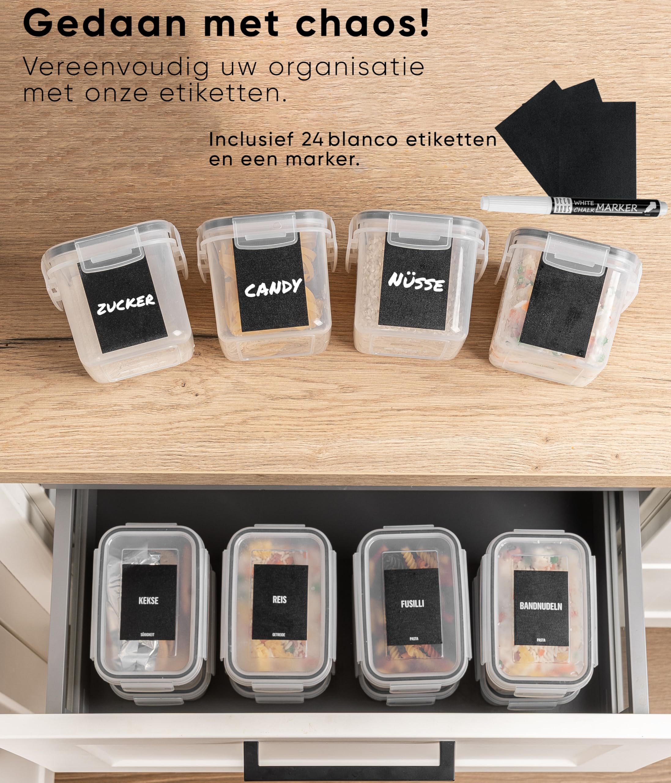Deco Haus® Voorraadpotten met Deksel Luchtdicht Etiketten [8 Delig
