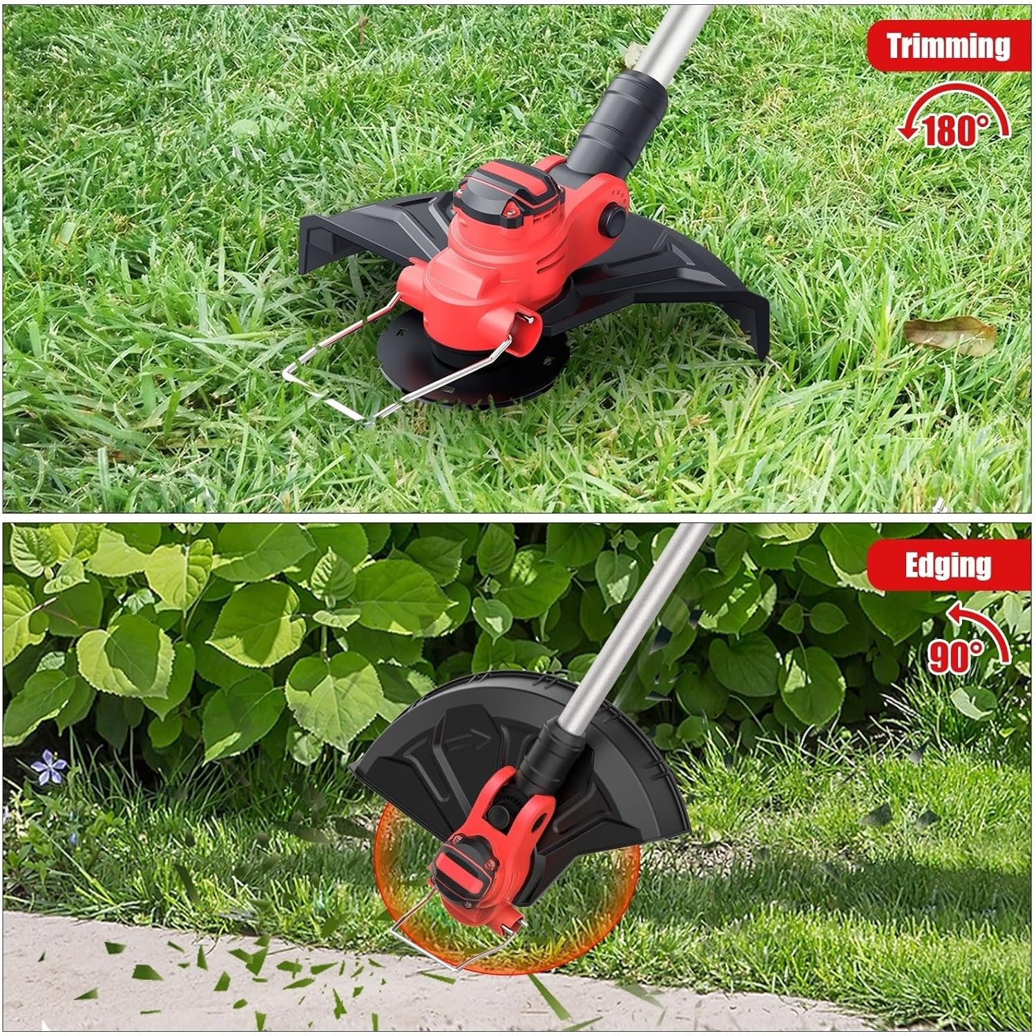 Bamse Decespugliatore a Batteria 21V, Tagliabordi Brushless con 2 Batterie 2,0Ah, 2 Lame, 2 Taglio Linee, Impugnatura Regolabile, Tubo Telescopico, Testa Girevole 90° per Giardino Potatura 21V-EU - Immagine 3
