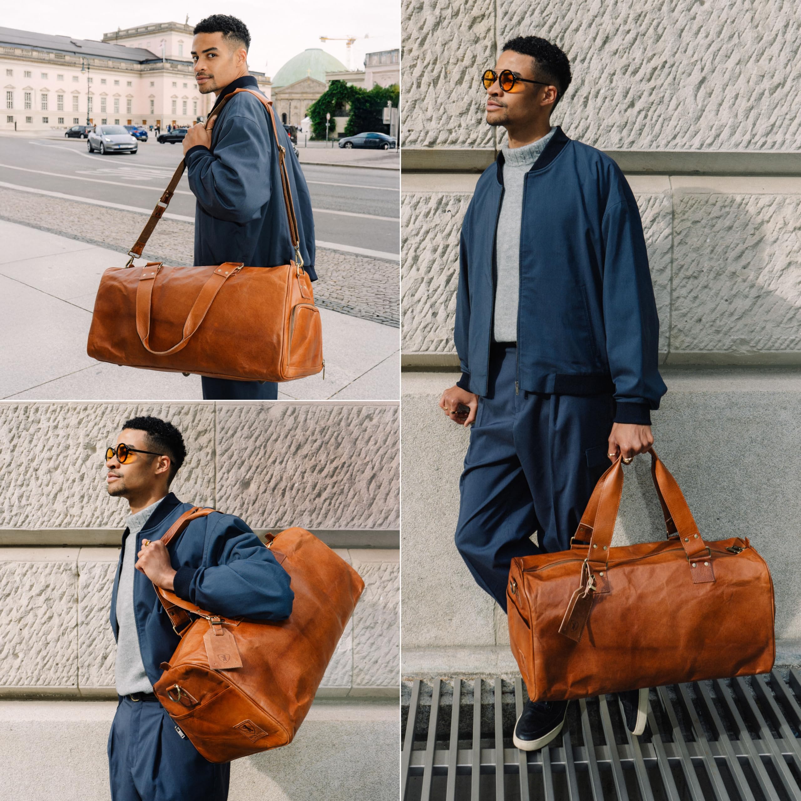 Berliner Bags Vintage Weekender Oslo wasserdichte Reisetasche aus Leder Duffel Bag 50L Braun