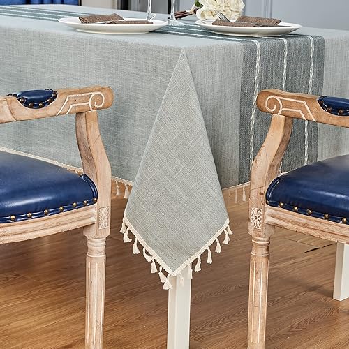 Miniatura 5 de Mebakuk Mantel rectangular de lino con borlas, sin arrugas y a prueba de polvo, decorativo de tela bordada para cocina (oblonga 55 x 120 pulgadas