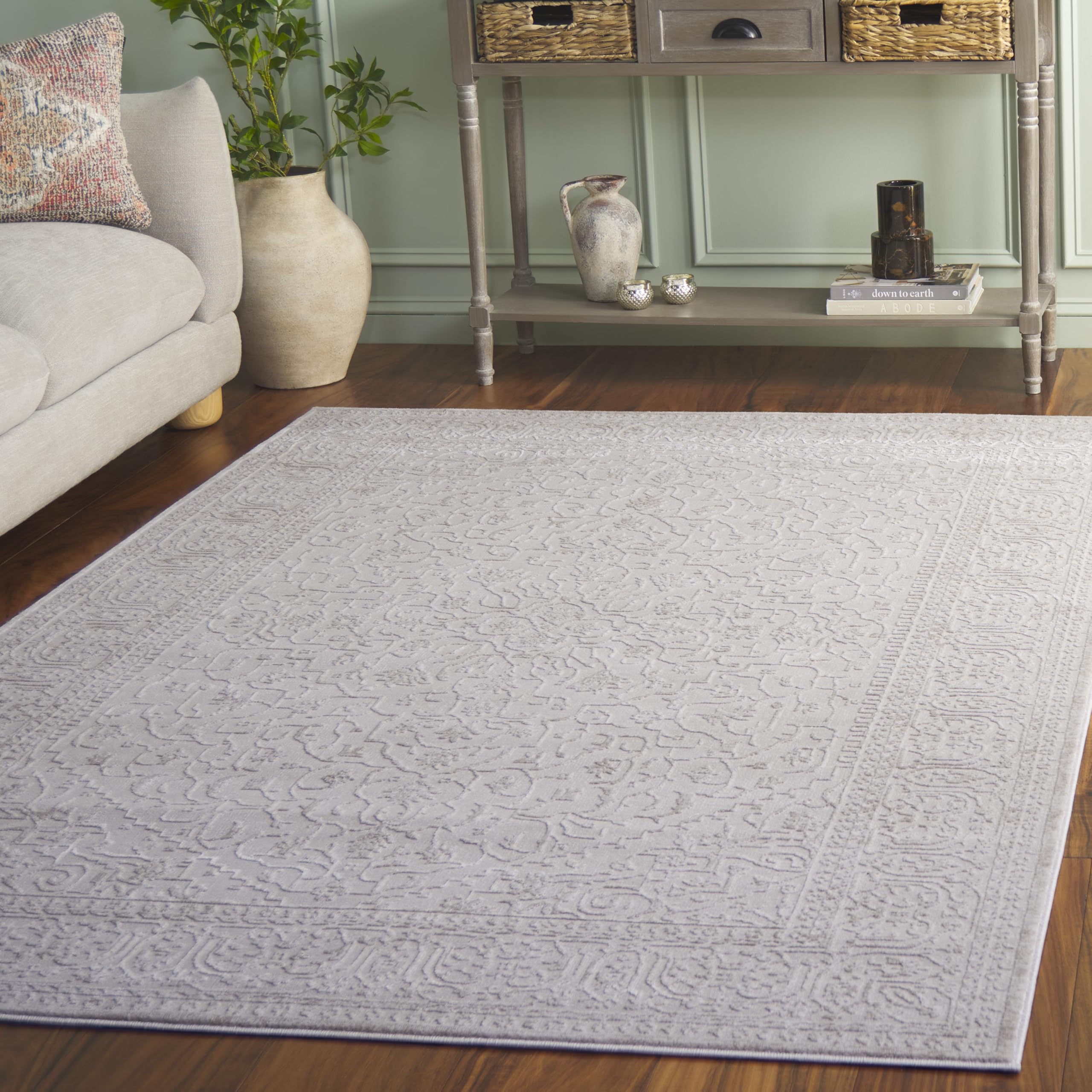 Safavieh Contemporary Rug for Living Room, Dining Room, Bedroom - Reflection Collection, Short Pile, in Cream and Ivory, 90 x 90 cm