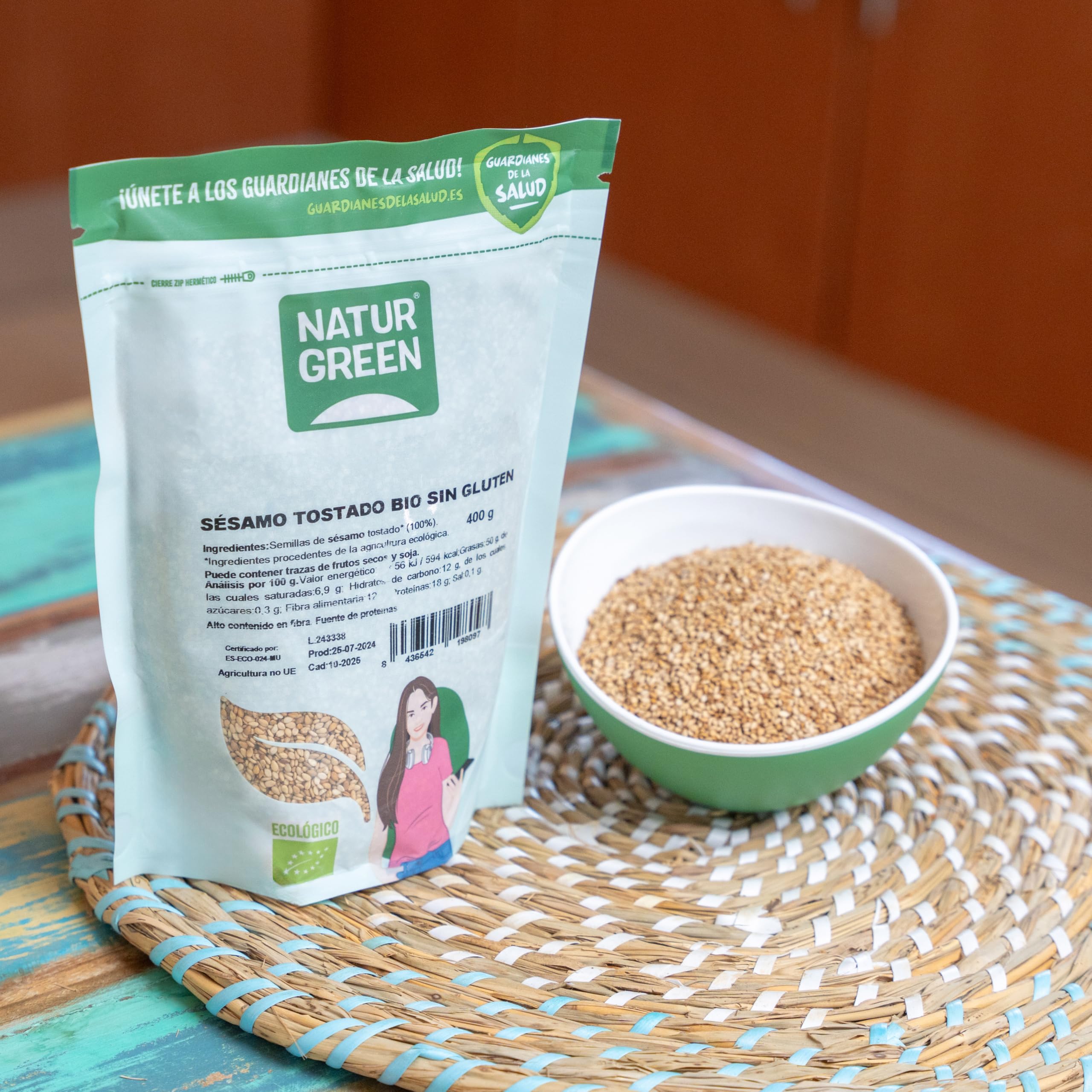 NaturGreen - Sésamo Tostado Bio 400 g, 100% Fruto Seco Tostado Eco, Fuente de Calcio, Proteína y Fibra, Sin Gluten, Sin Azúcares, Vegano, Ensaladas, Panes, Salsas y Galletas