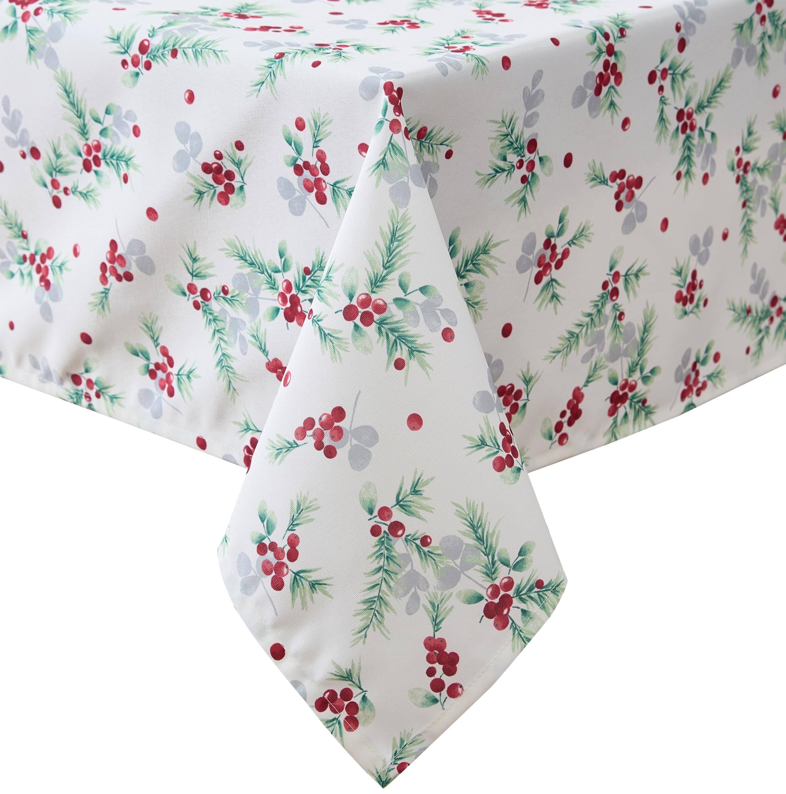 Laura Ashley Decorative Tablecloth, Wrinkle and Stain Resistant, Spillproof Water Repellent, Easy Care Washable Polyester Fabric for Dining, Kitchen, Holiday and Party, 70" Round, Holly Berry