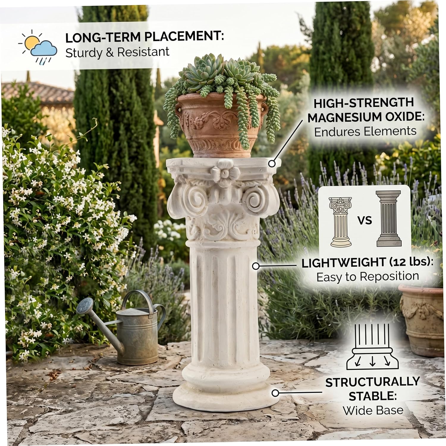 Pedestal, 15.7x8in Garden Pedestal Hand-Carved Vintage Stand Roman Column for Indoor Outdoor