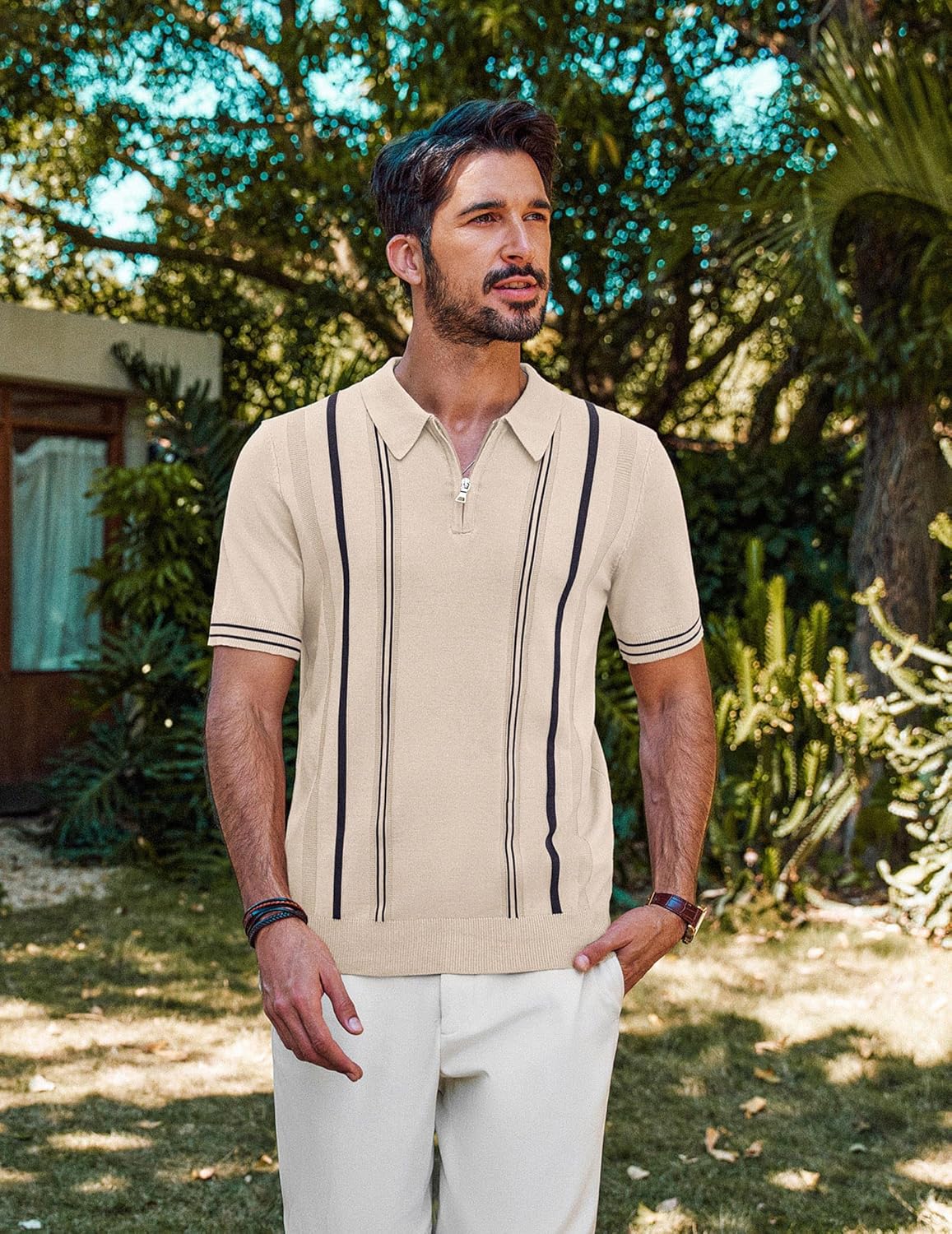 PJ PAUL JONES Mens Knit Polo Shirts Short Sleeve Quarter Zip Golf Shirt Vintage Shirts for Men - Image 2