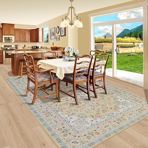 Miniatura 5 de Alfombra lavable para sala de estar alfombra grande de 9 x 12 pulgadas, lavable a máquina, alfombra floral de lujo, suave, antideslizante, alfombras