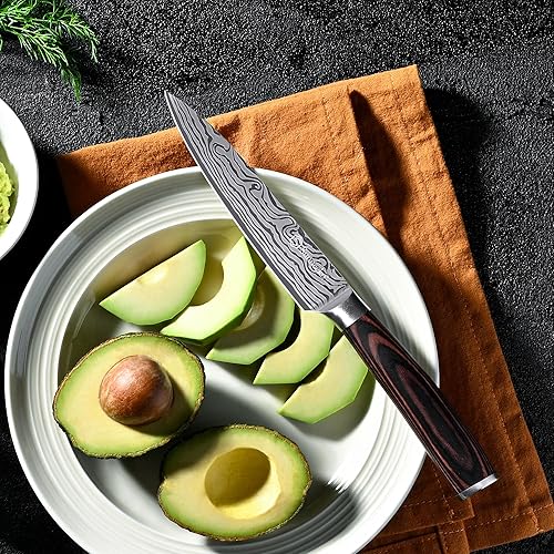 Miniatura 3 de Sunnecko Cuchillo de cocina de 5 pulgadas, cuchillo de cocina pequeño multiusos, cuchillo de pelar de acero inoxidable de alto carbono para cortar