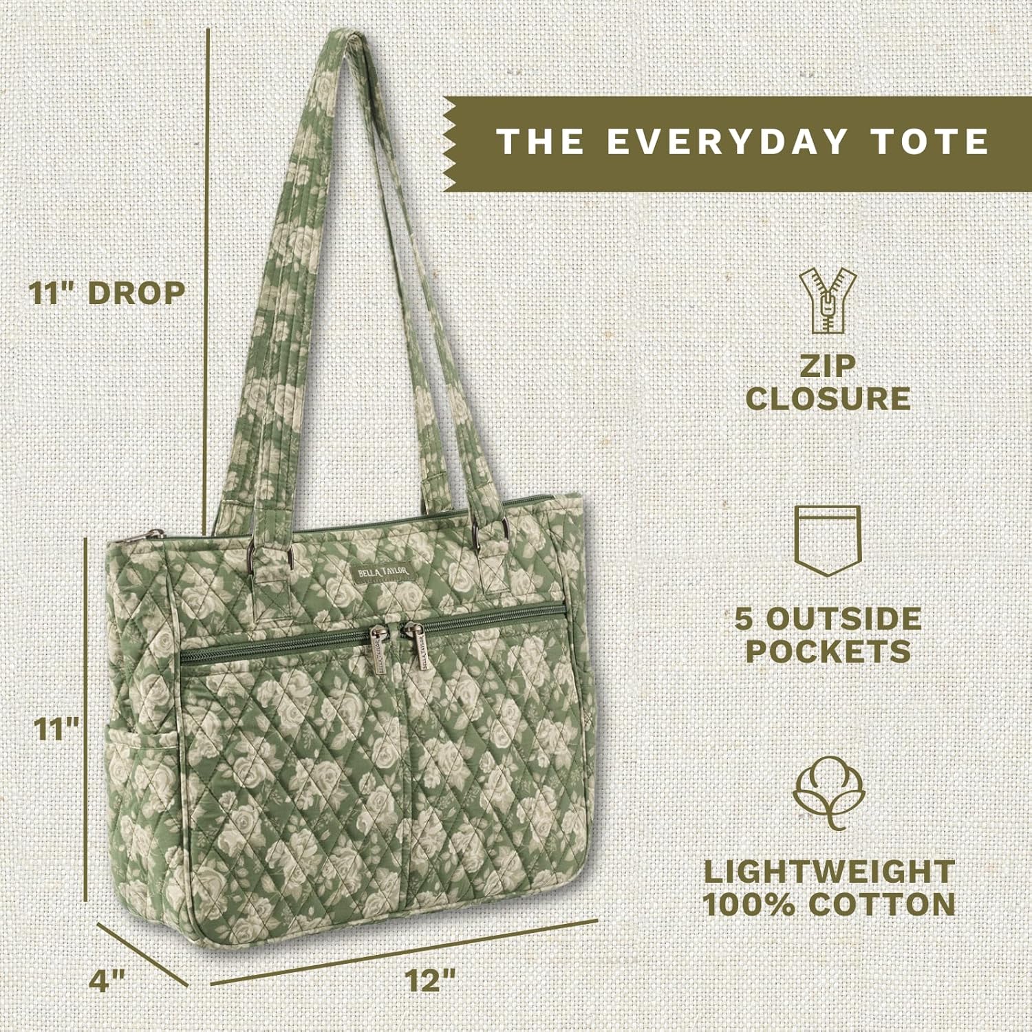 Bella Taylor Everyday Tote | Lightweight Quilted Fabric Handbags for Women - Image 4