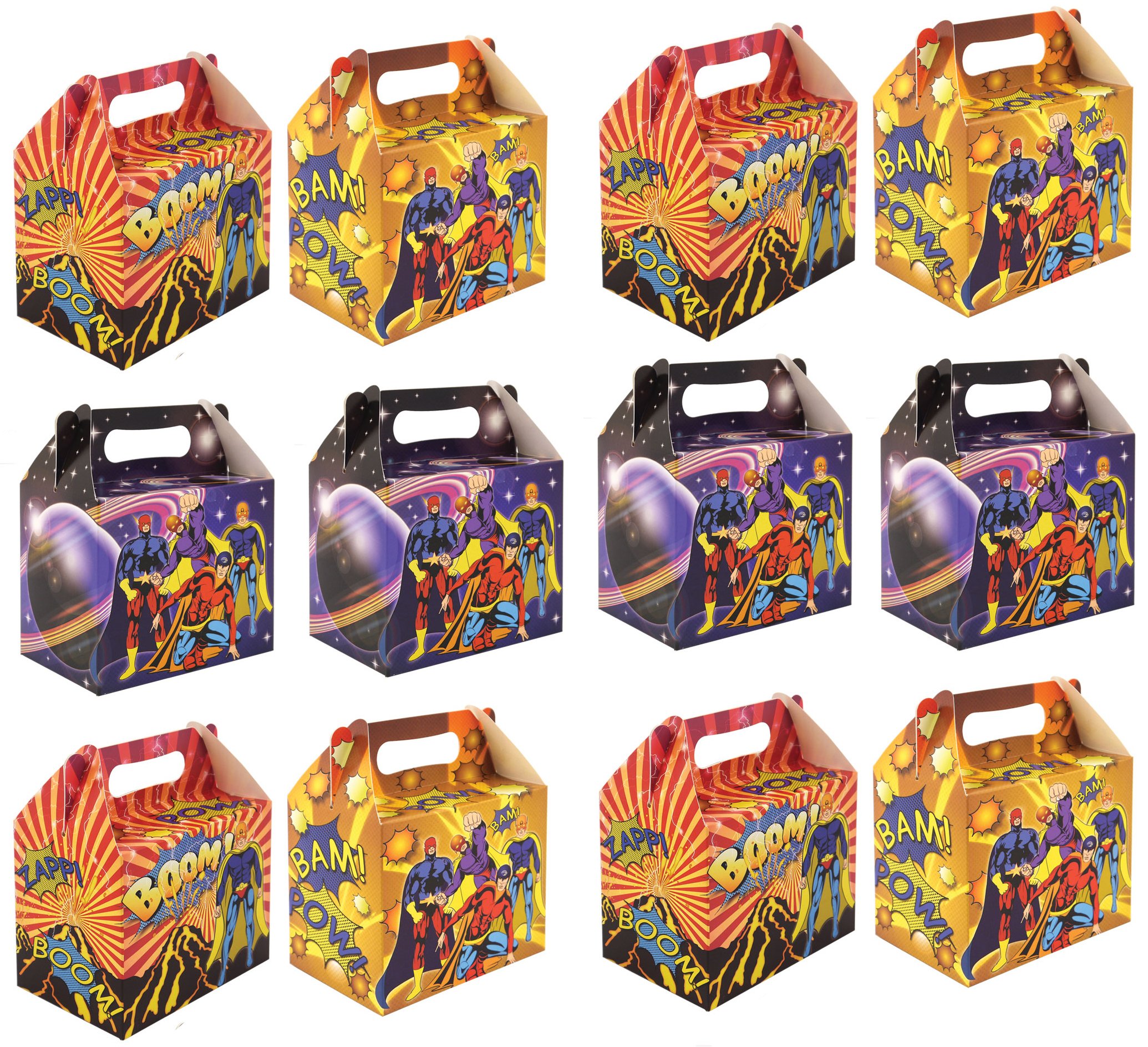 VALUE PACK 12 x Super Hero Paper Lunch Box Going Home Present Picnic Boxes