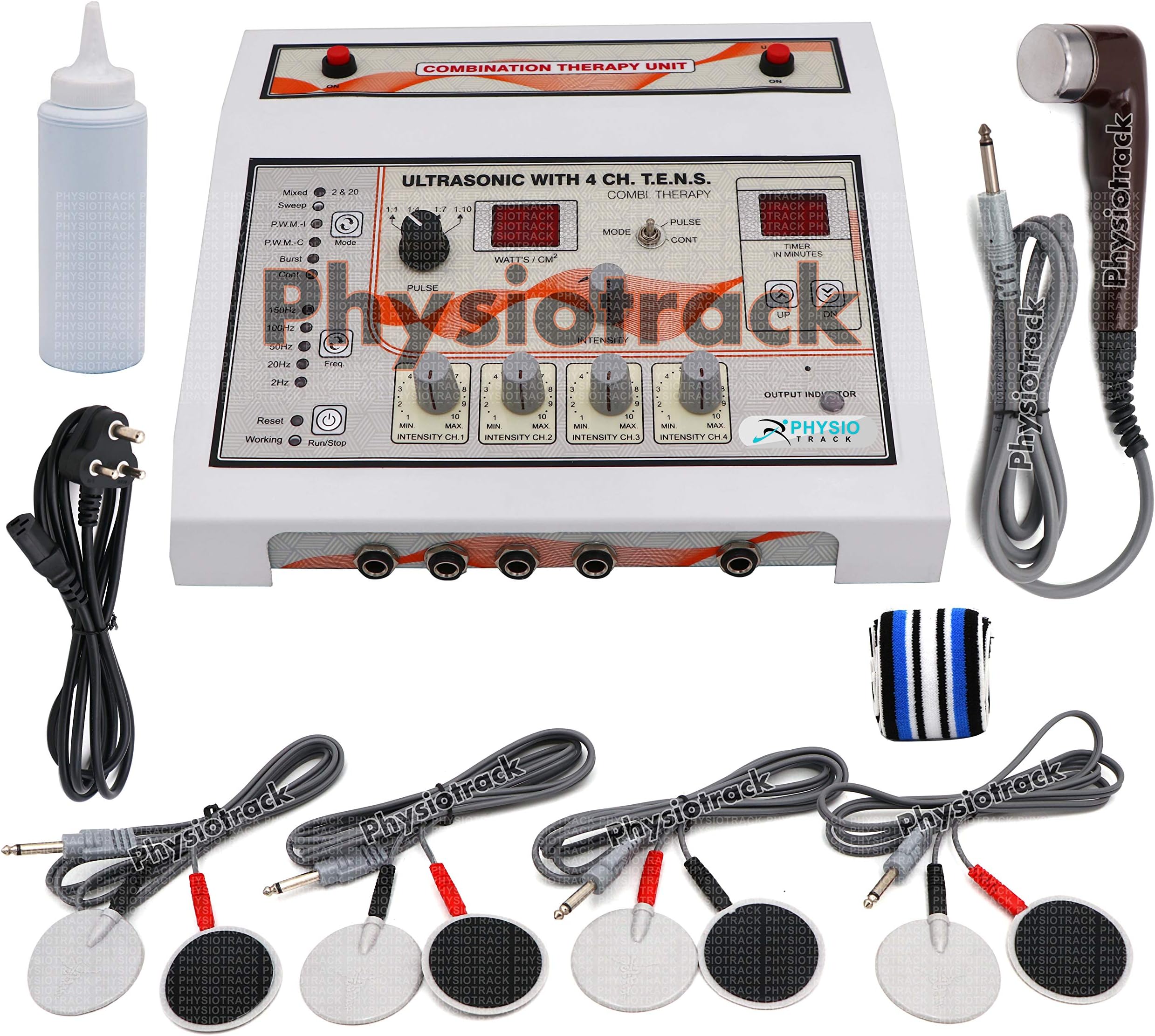 Physiotrack Physiotherapy Machine Electrotherapy Combo for All Pain Relief Device Physiotherapy Equipment Ultrsonic with 4 Channel Tens with 1 Year Warranty