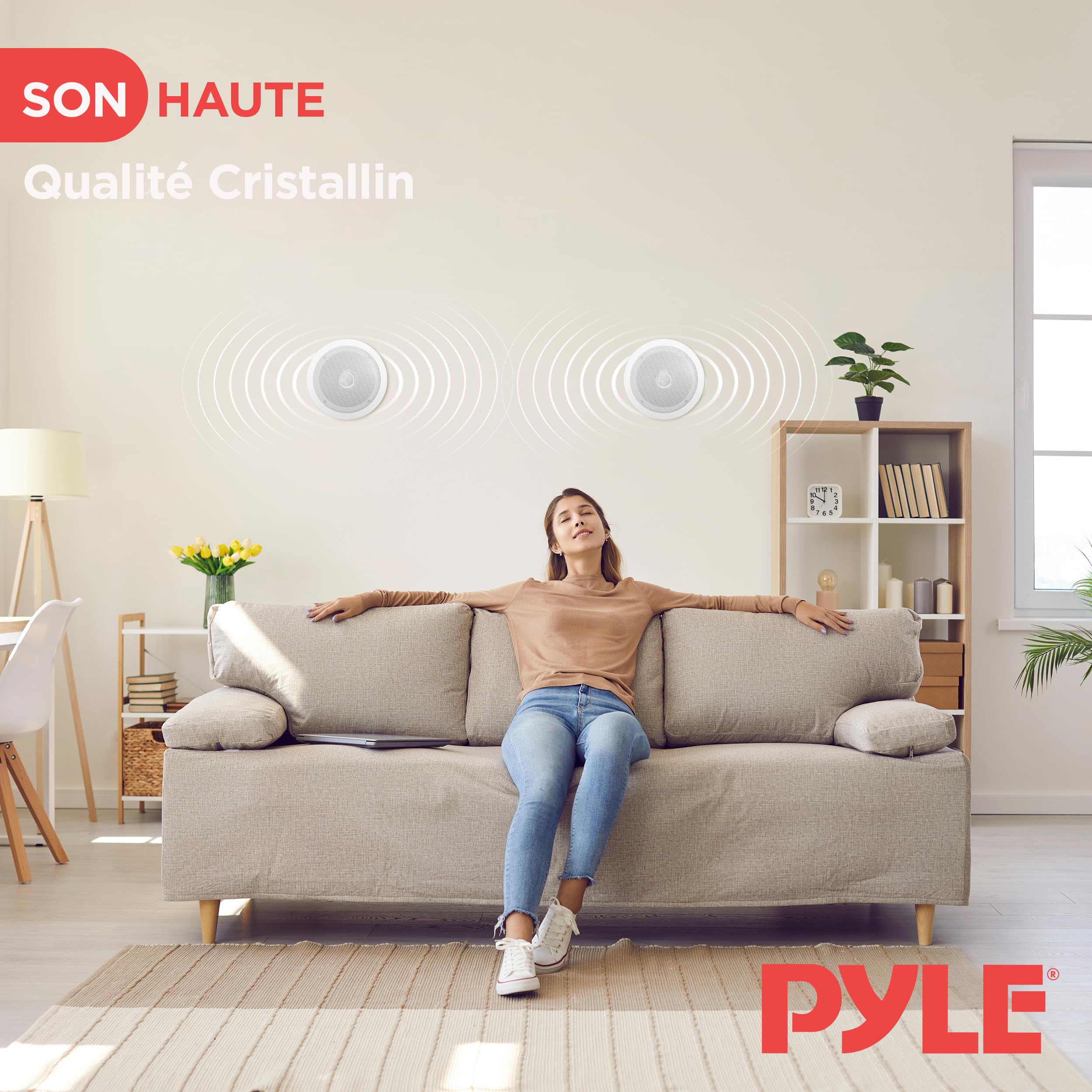 Pyle Enceinte Plafond/Murale 16,5 cm - Système d'Enceintes 2 Voies avec Tweeter Orientable en Titane de 2,5 cm -Haut Parleur Encastrable Plafond