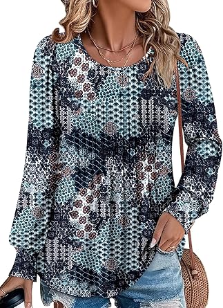 BETTE BOUTIK Long Sleeve Shirts for Women Fall Tops Dressy Blouses Crewneck Tunic Tops for Leggings S-3XL