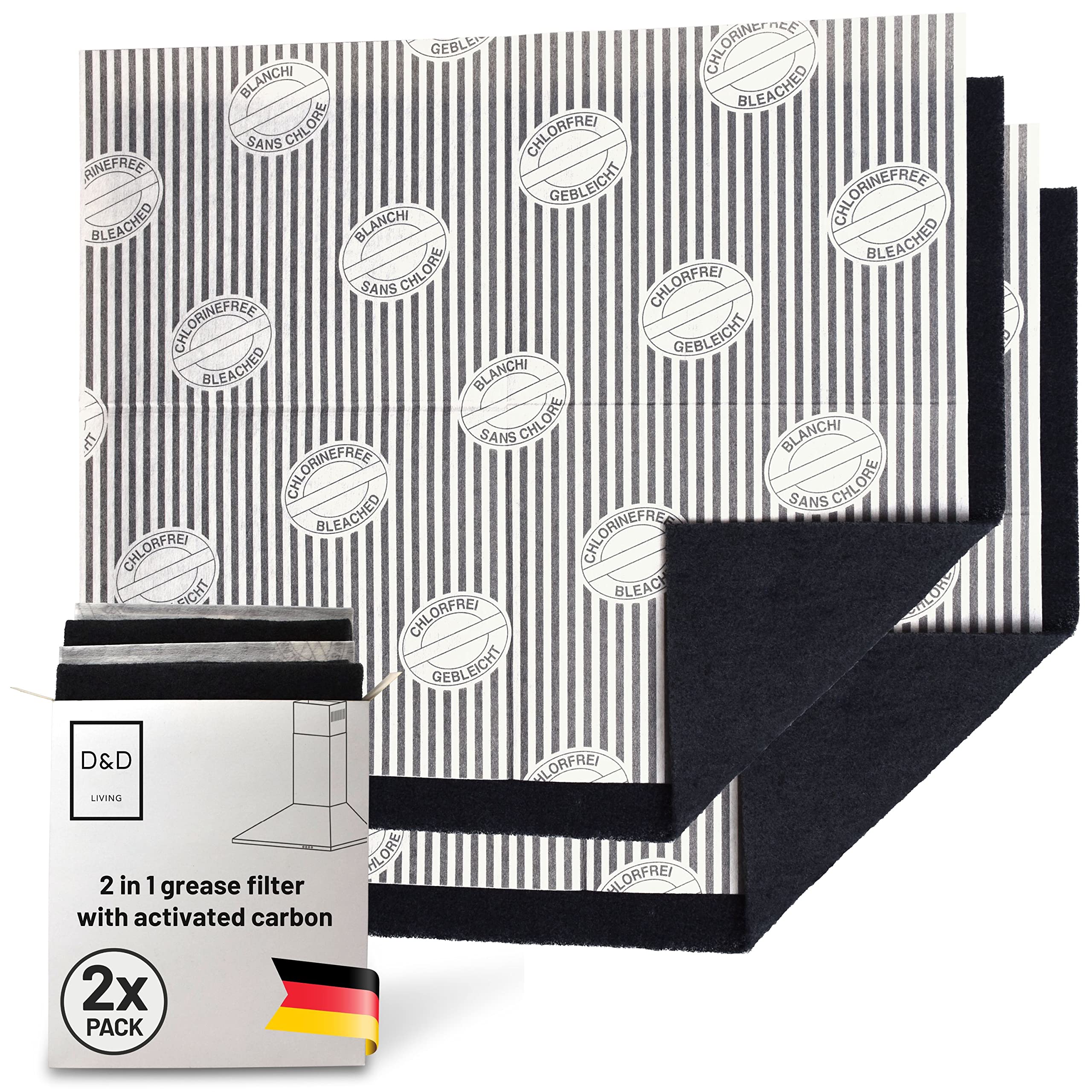 FilterBase® Filtros carbón activado campana extractora | Pack de 2 | Filtro plano + carbón | Alfombrilla recortable 57x47 cm