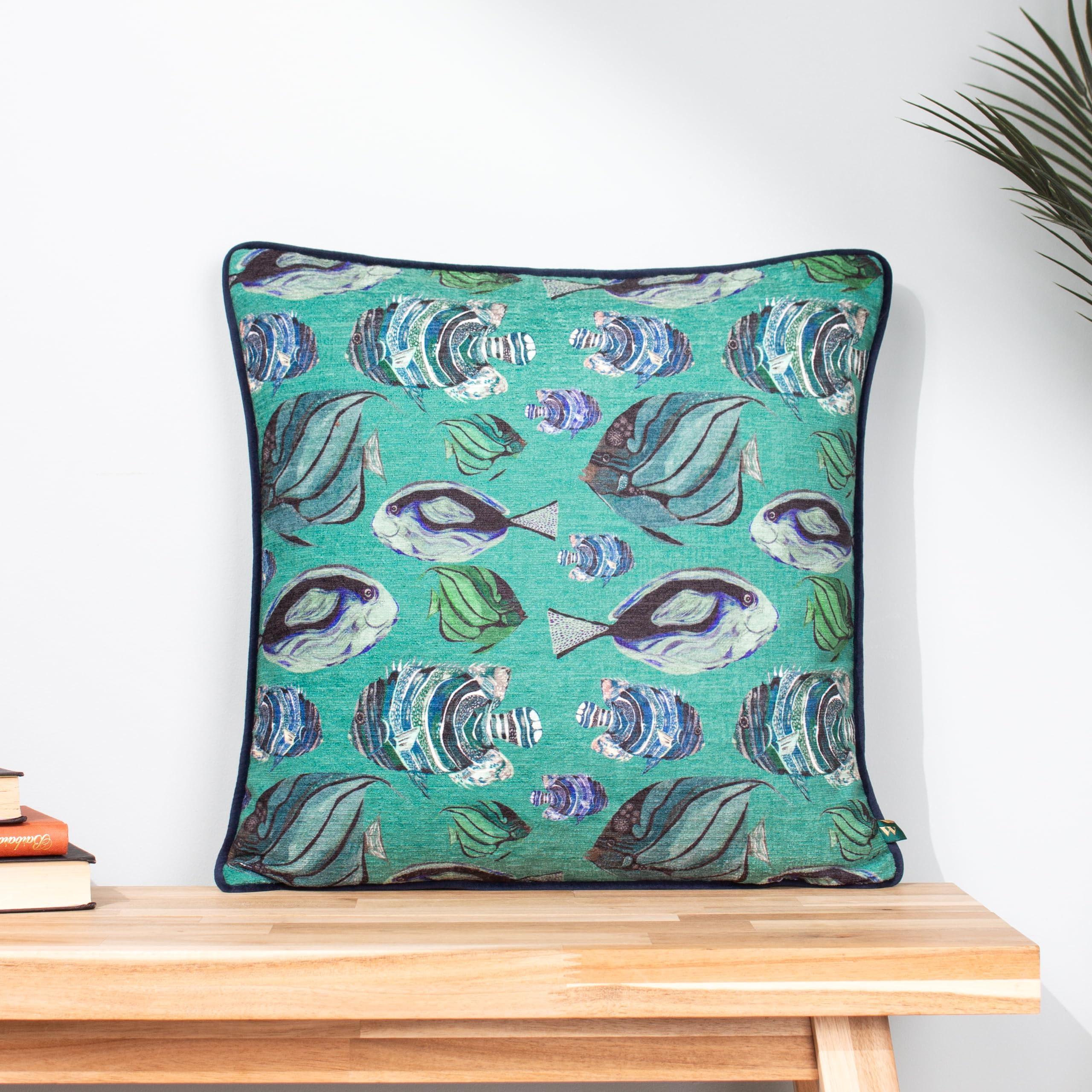 furn. Wylder Abyss Fish Repeat Chenille Feather Rich Filled Cushion