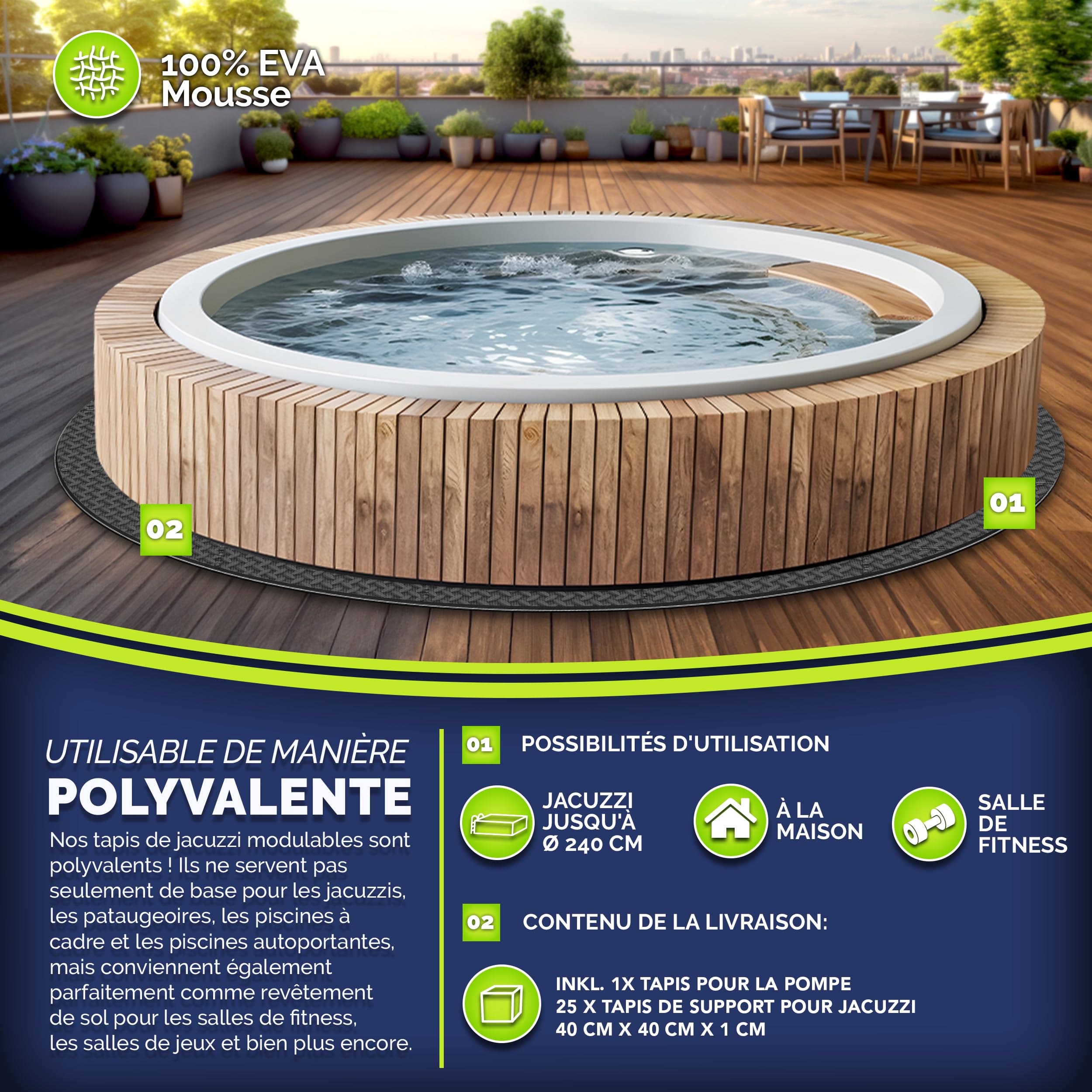 tillvex® Tapis de Sol Spa Rond 240 cm | Tapis pour Spa Extérieur | Tapis de Protection Thermique pour Piscine & Spa | Tapis Isolant pour Sol Protège et Isole