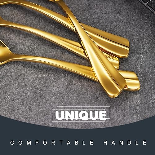 Miniatura 5 de Locci Juego de cubiertos dorados de 20 piezas, juego de cubiertos de acero inoxidable 18/10, juego de cubiertos para 4, apto para lavavajillas