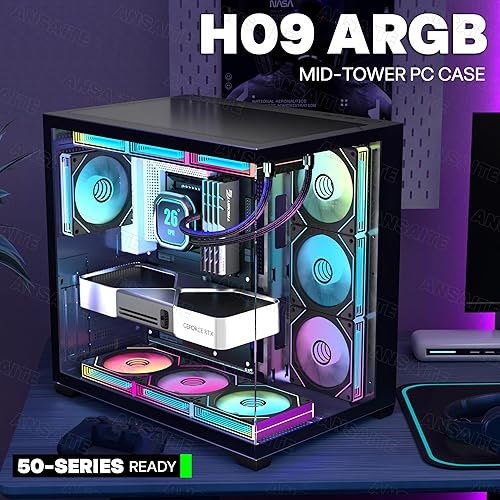 Miniatura 13 de PC CASE ATX 9 PWM ARGB Ventiladores preinstalados, funda de PC para juegos de media torre, carcasa panorámica de vidrio templado para computadora