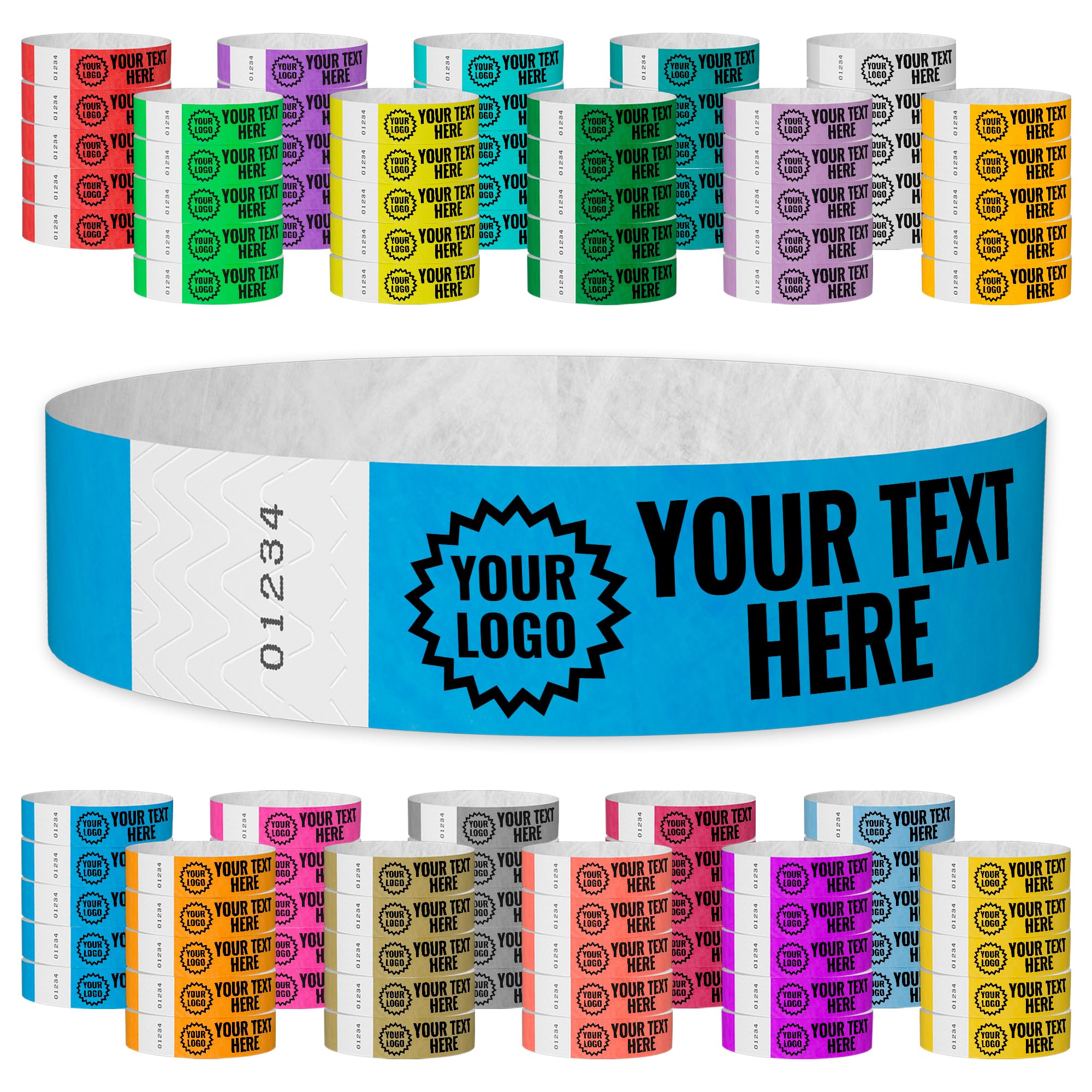 WristCo Neon Blue Custom Imprint Wristbands - 500 Tyvek - Select Qty