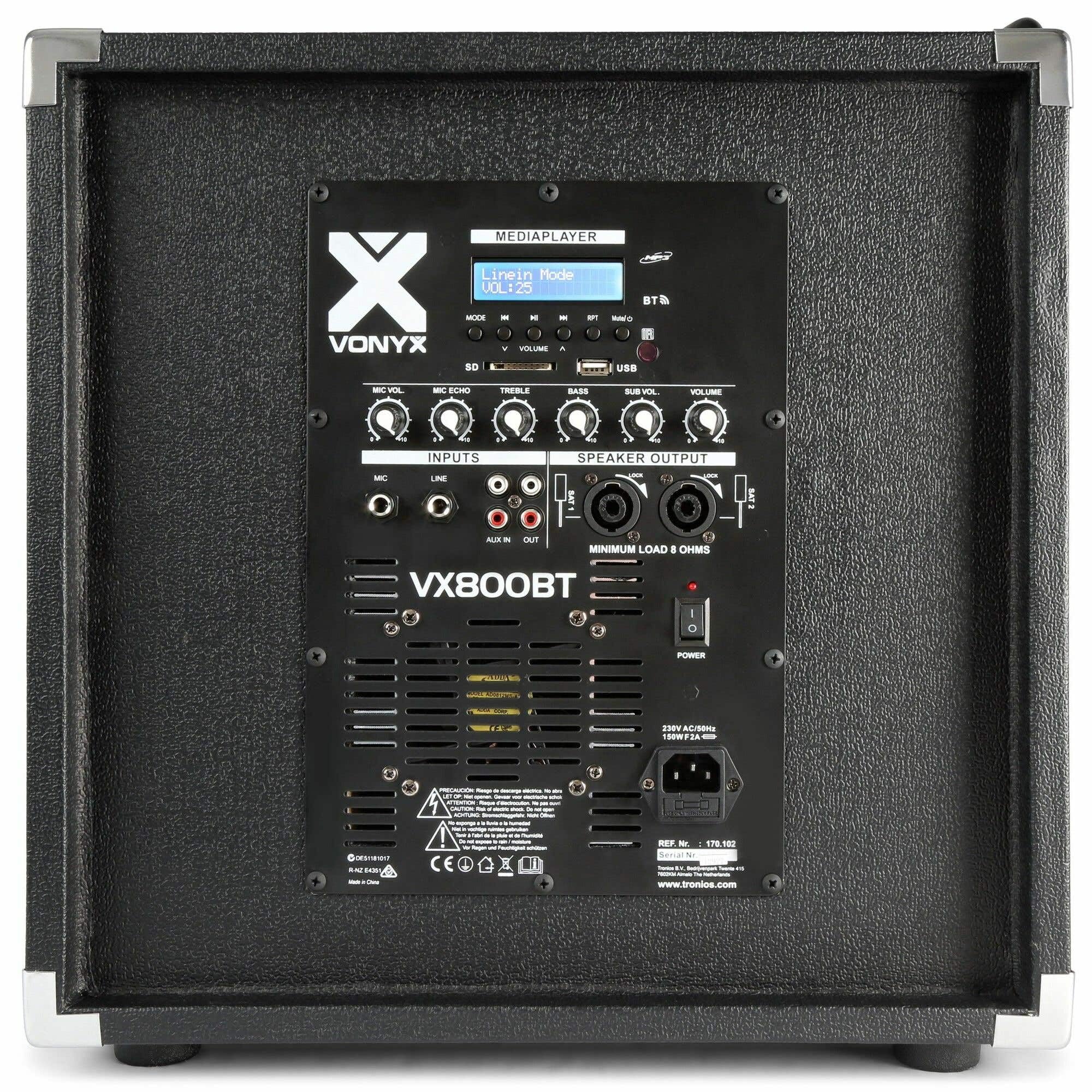 Vonyx VX800BT DJ Boxen Set 800 Watt Bluetooth 12 Zoll Subwoofer PA Anlage Komplettset Schwarz