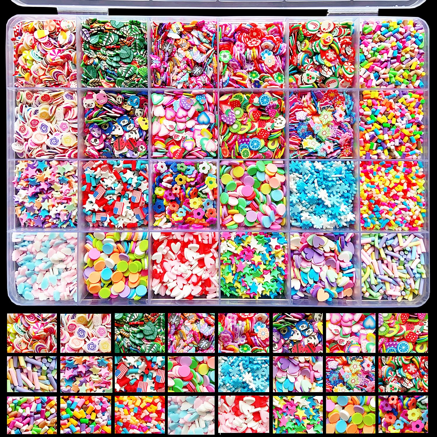 Fake Sprinkles Fruit Clay Slices Clay Sprinkles Polymer Slices Faux Sprinkles DIY Nail Art Supplies Making Kit Decoration Arts Crafts for Nail Art and Cellphone Decorations (24 Styles)