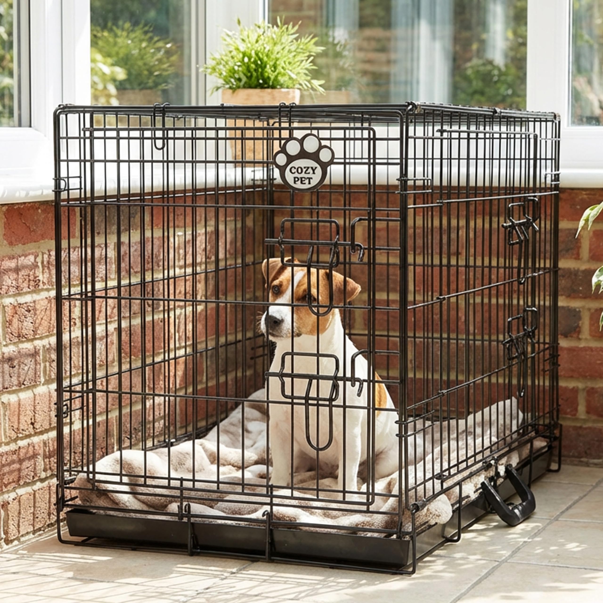 Cozy Pet Dog Cage with Metal Tray 24" (61cm) Puppy Cage, Small Puppy Crate in Black Small Dog Crate 2 Lockable Doors Model DC24B