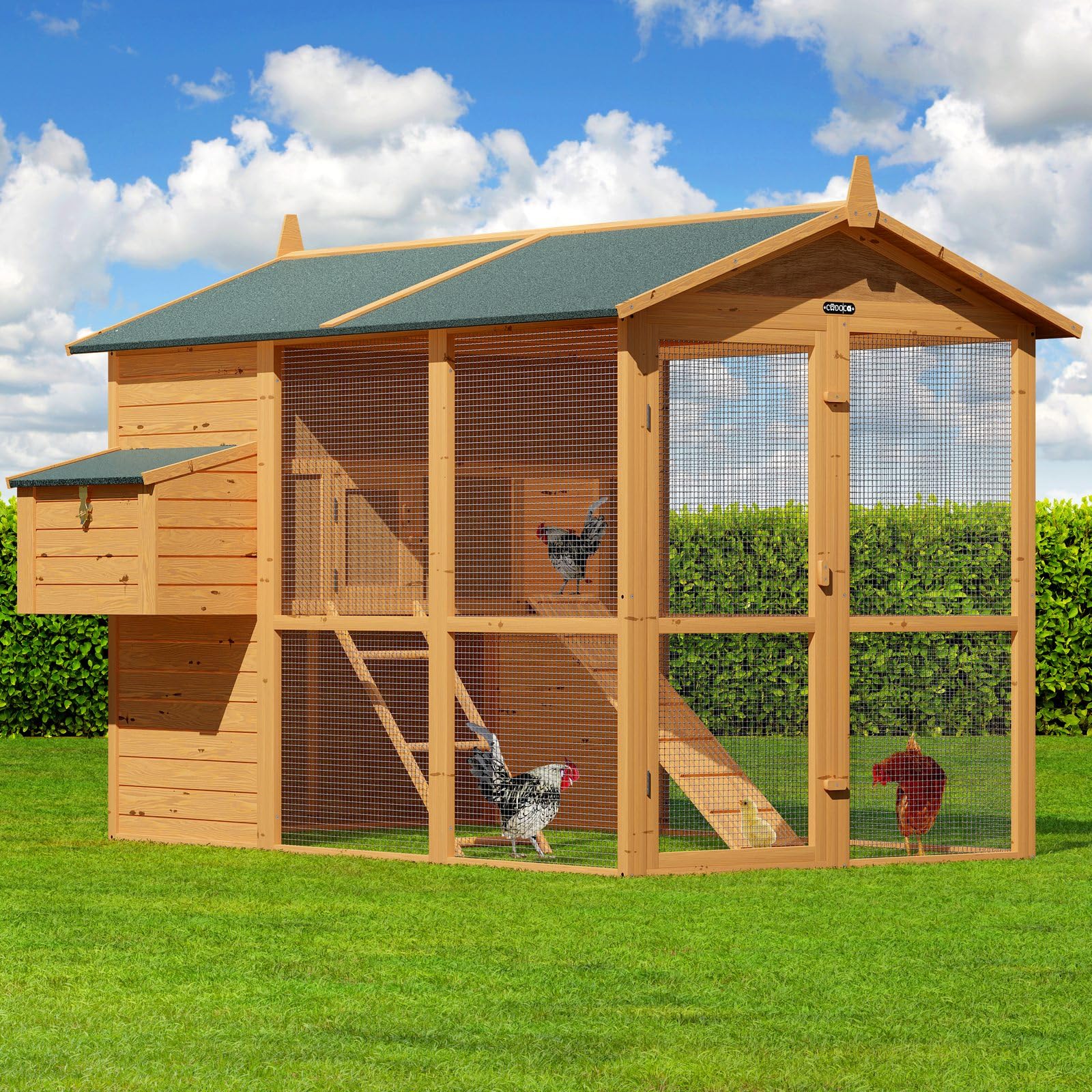 Cadoca Gallinero de Madera 2 Plantas 1,9x1,5m Conejera Caseta Animales Pequeños Caja de Huevos Rampa
