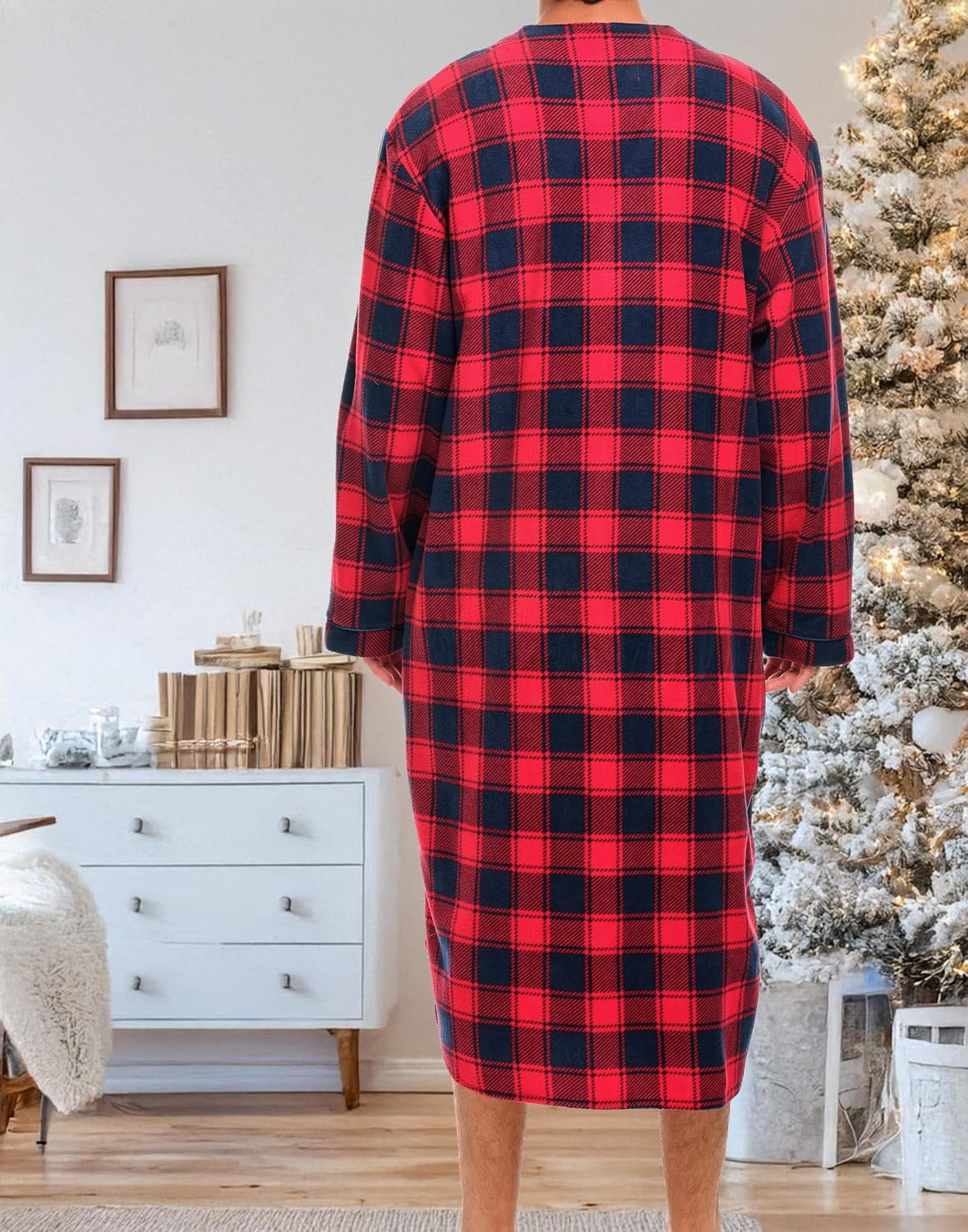Alexander Del Rossa Men's Long Sleeve Lightweight Fleece Nightshirt