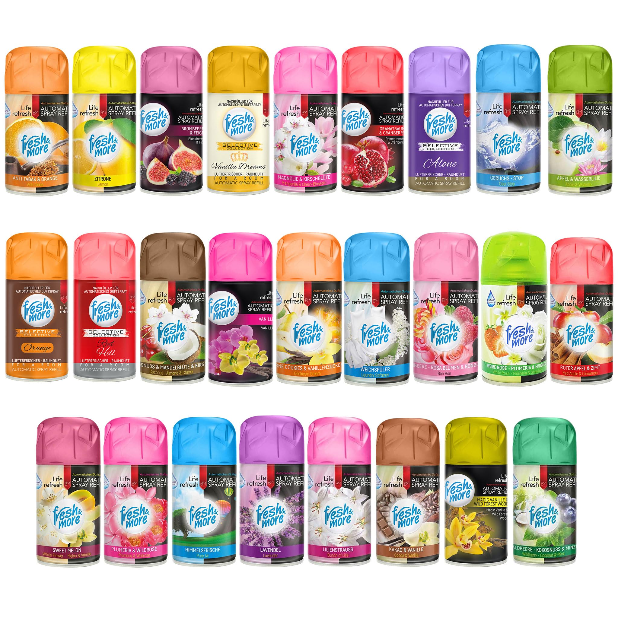 Fresh & More Lufterfrischer Nachfüller Duft-Mix 250ml (12er Pack) | Raumduft-Spray-Nachfüller, kompatibel mit Freshmatic Max, Zufallsmix aus 26 Duftsorten